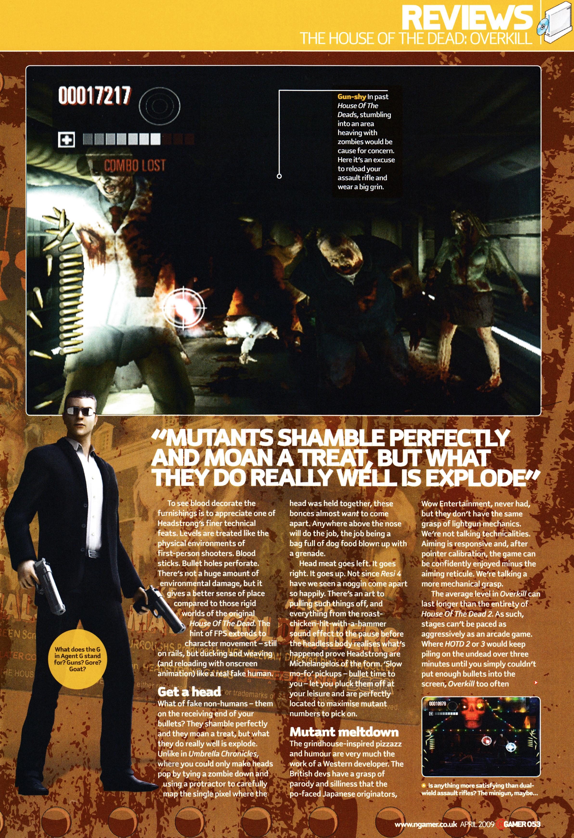 Review for The House of the Dead Overkill on Wii from NGamer 34 - April 2009 (UK)  score: 82%