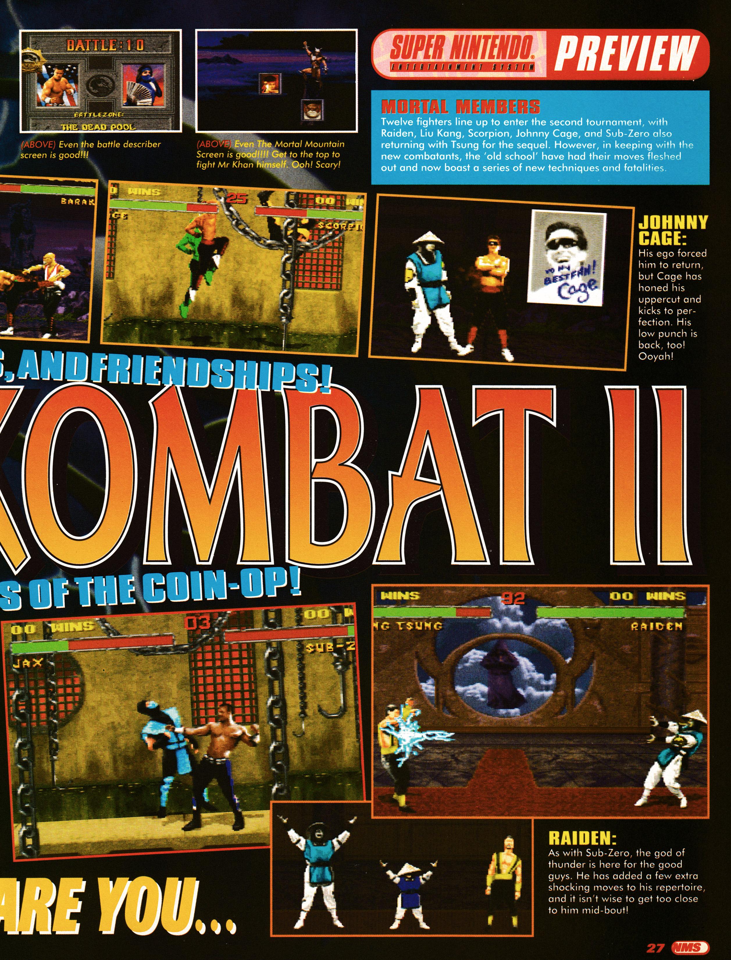 Preview for Mortal Kombat II on Super Nintendo. The sequel to Zombies Ate My Neighbours. Taken from Nintendo Magazine System 23 - August 1994 (UK)