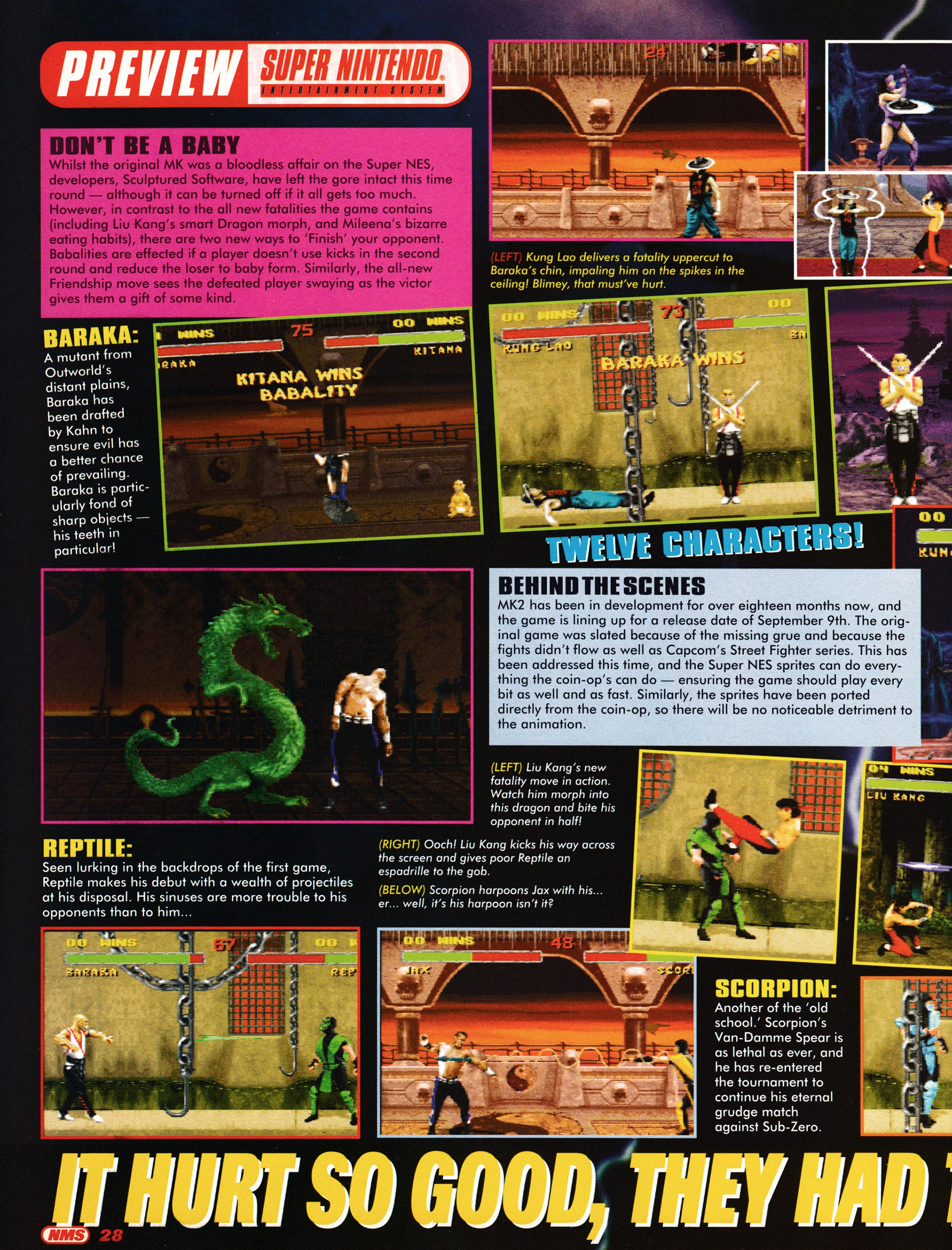 Preview for Mortal Kombat II on Super Nintendo. The sequel to Zombies Ate My Neighbours. Taken from Nintendo Magazine System 23 - August 1994 (UK)