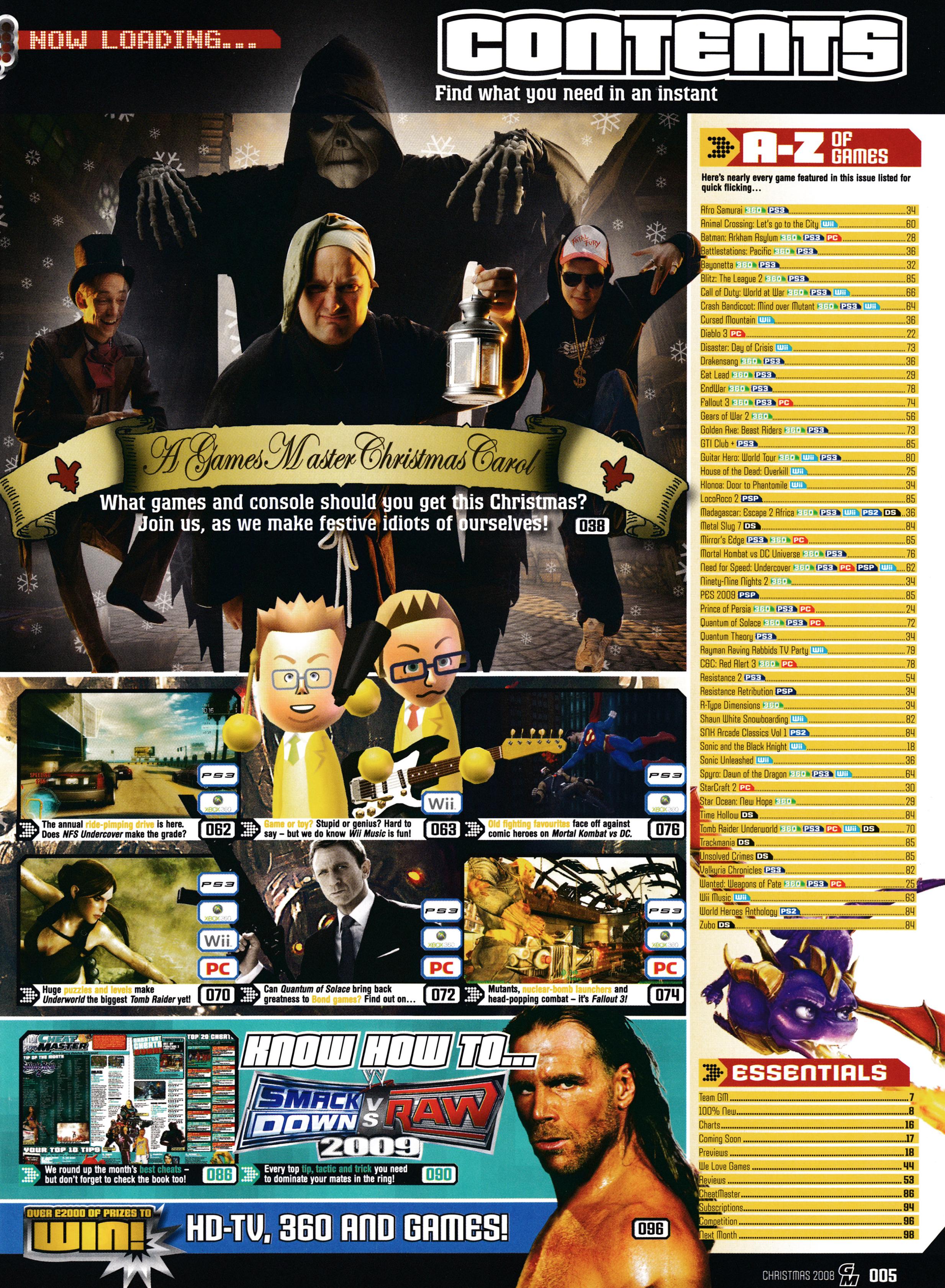 And the contents pages for GamesMaster 206 - Christmas 2008 (UK)