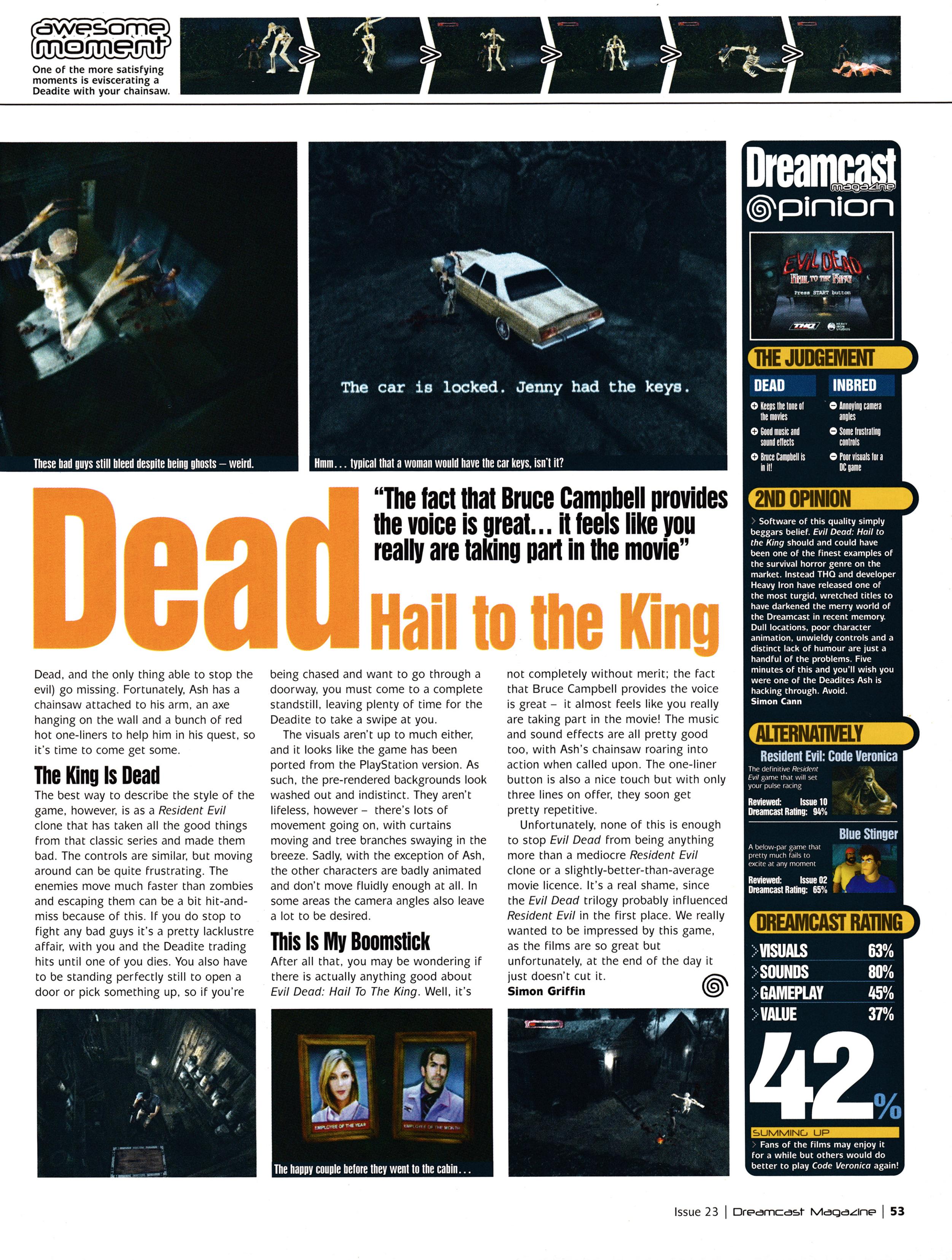 Review for Evil Dead: Hail to the King on Dreamcast from Dreamcast Magazine 23 - June 2001 (UK)  score: 42%