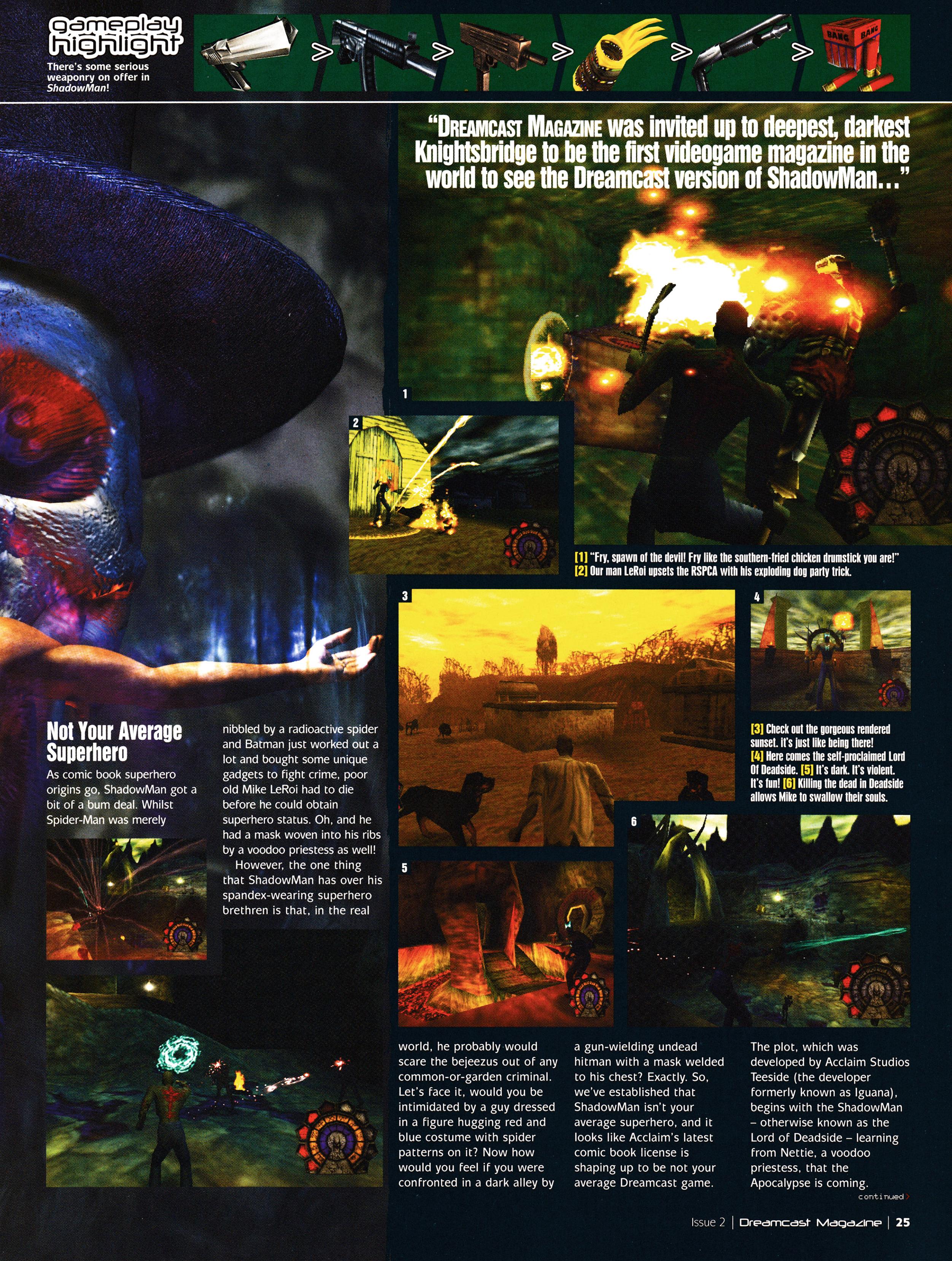 Preview for Shadow Man on Dreamcast from Dreamcast Magazine 2 - October 1999 (UK)