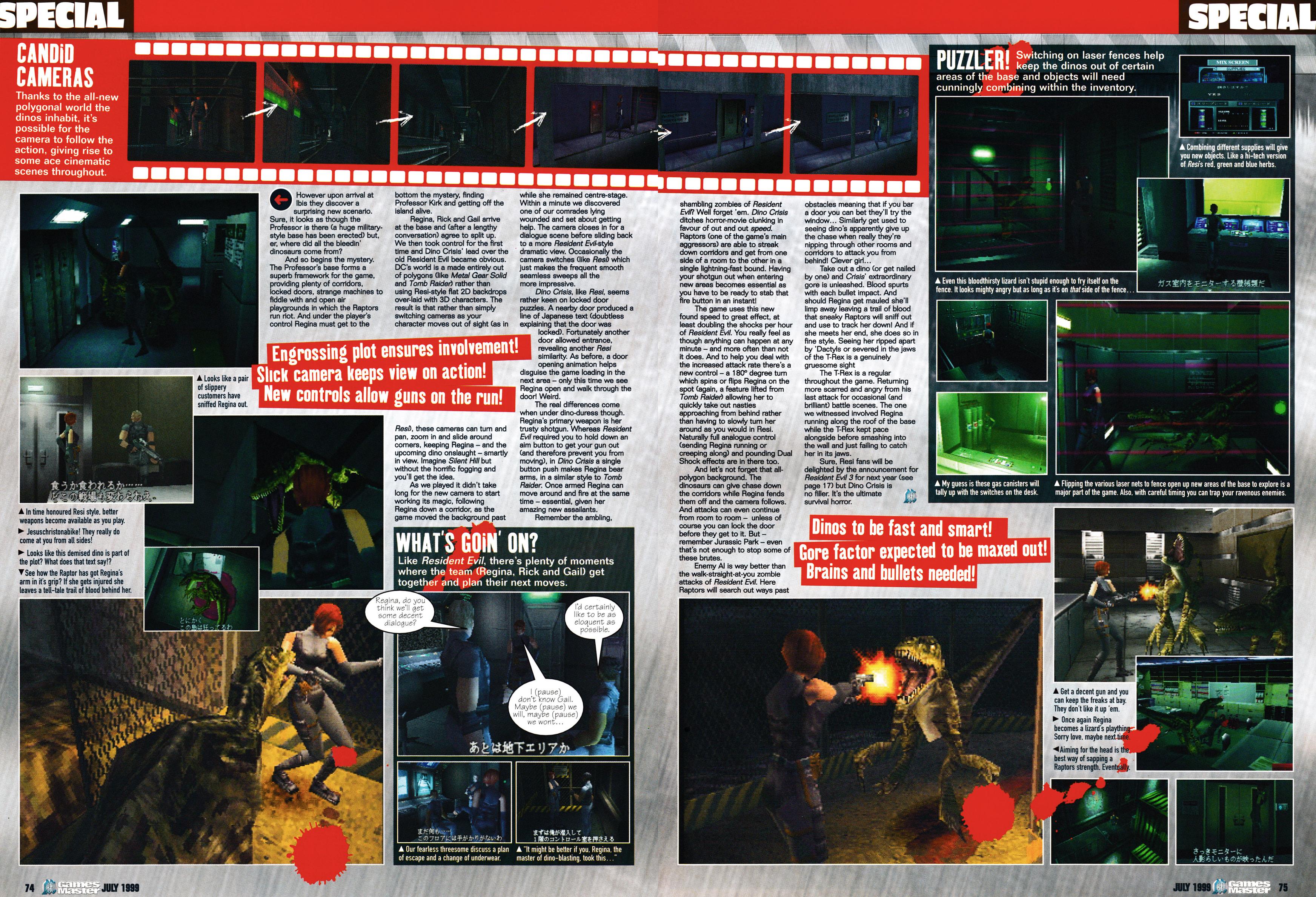  Feature on Dino Crisis on PSone from GamesMaster 83 - July 1999 (UK)