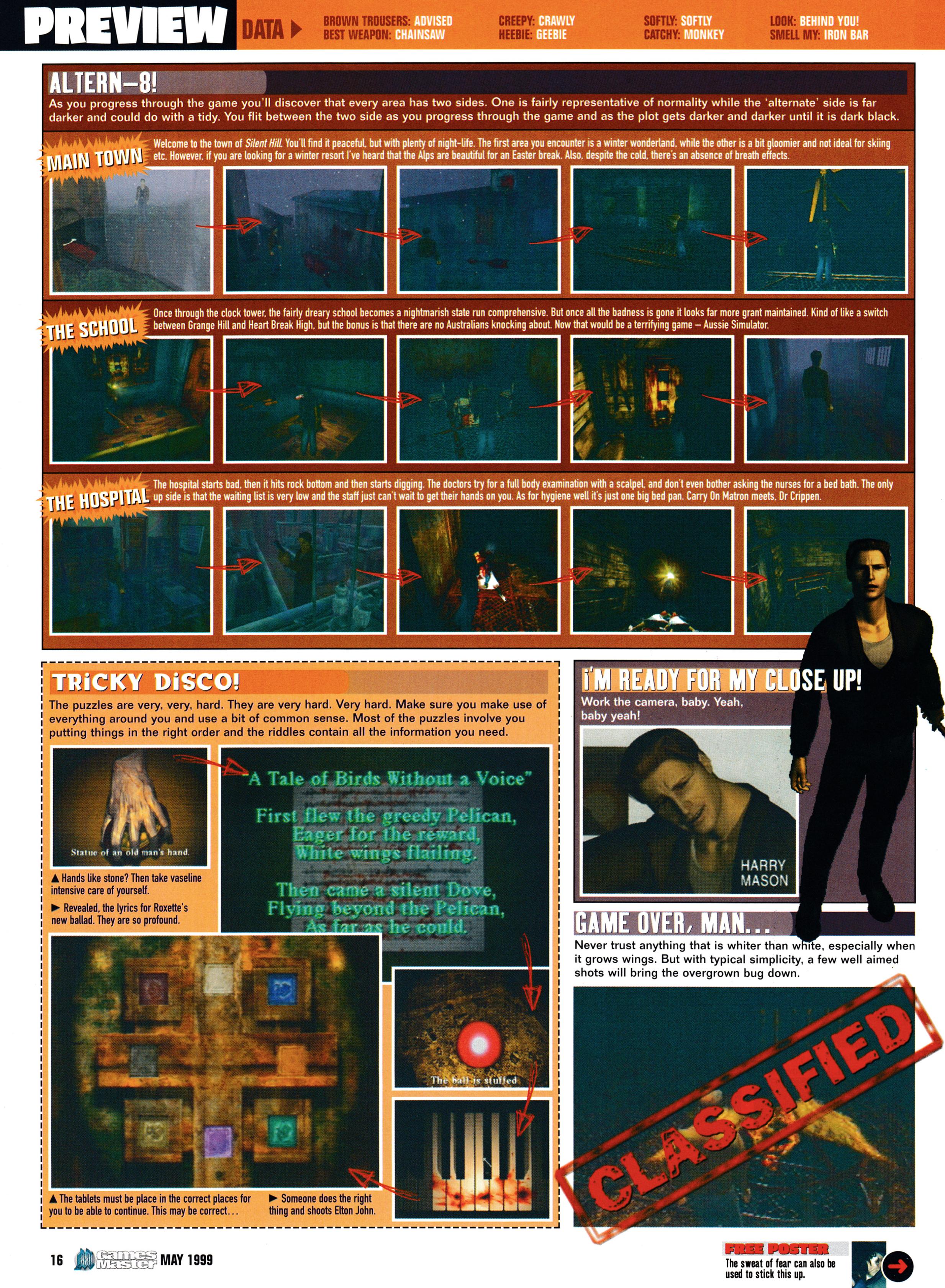 Feature on Silent Hill on PSone from GamesMaster 81 - May 1999 (UK) 