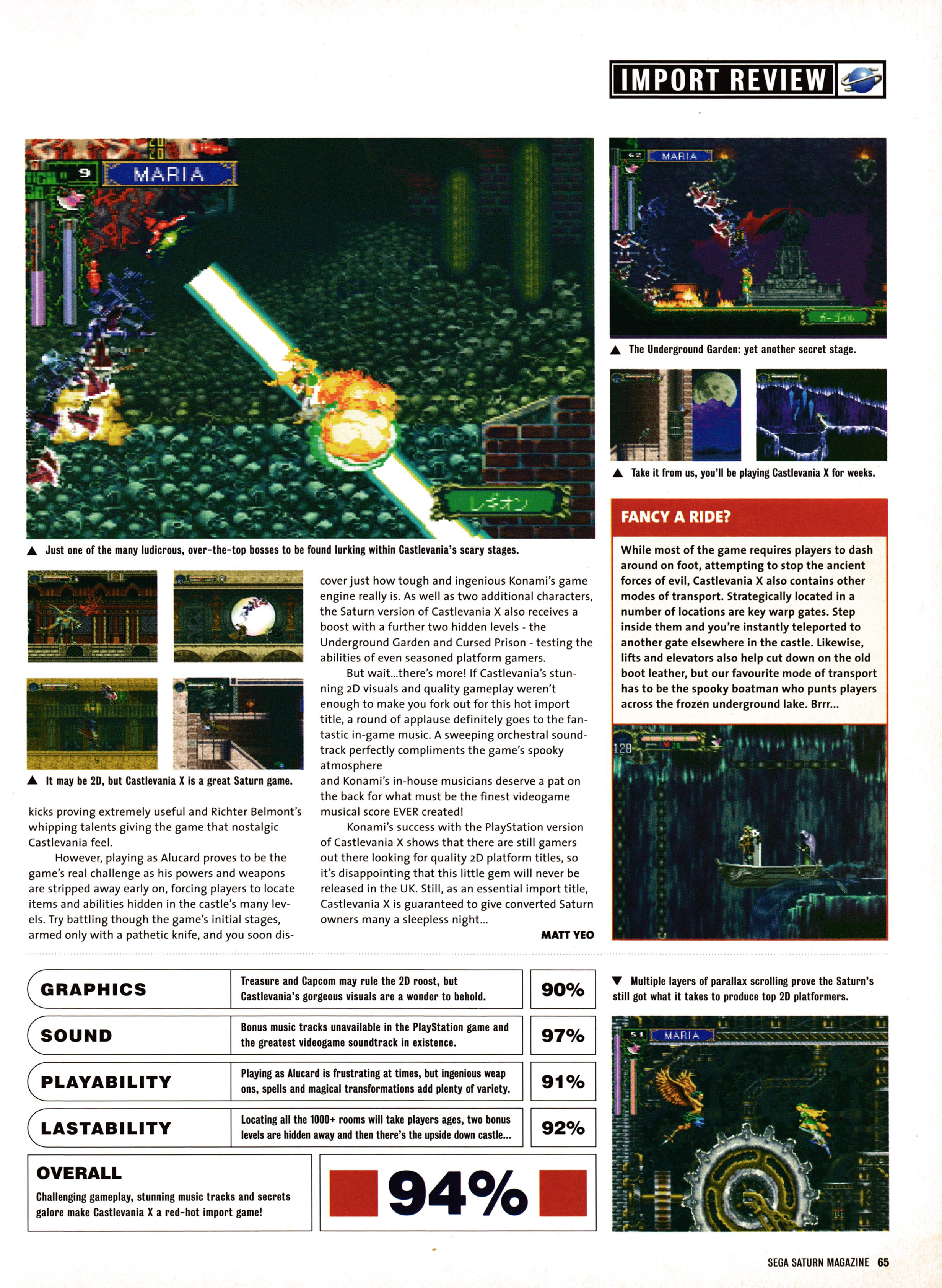 Review for Castlevania Symphony of the Night  on Sega Saturn from Official Sega Saturn Magazine 34 - August 1998 (UK)  score: 94%