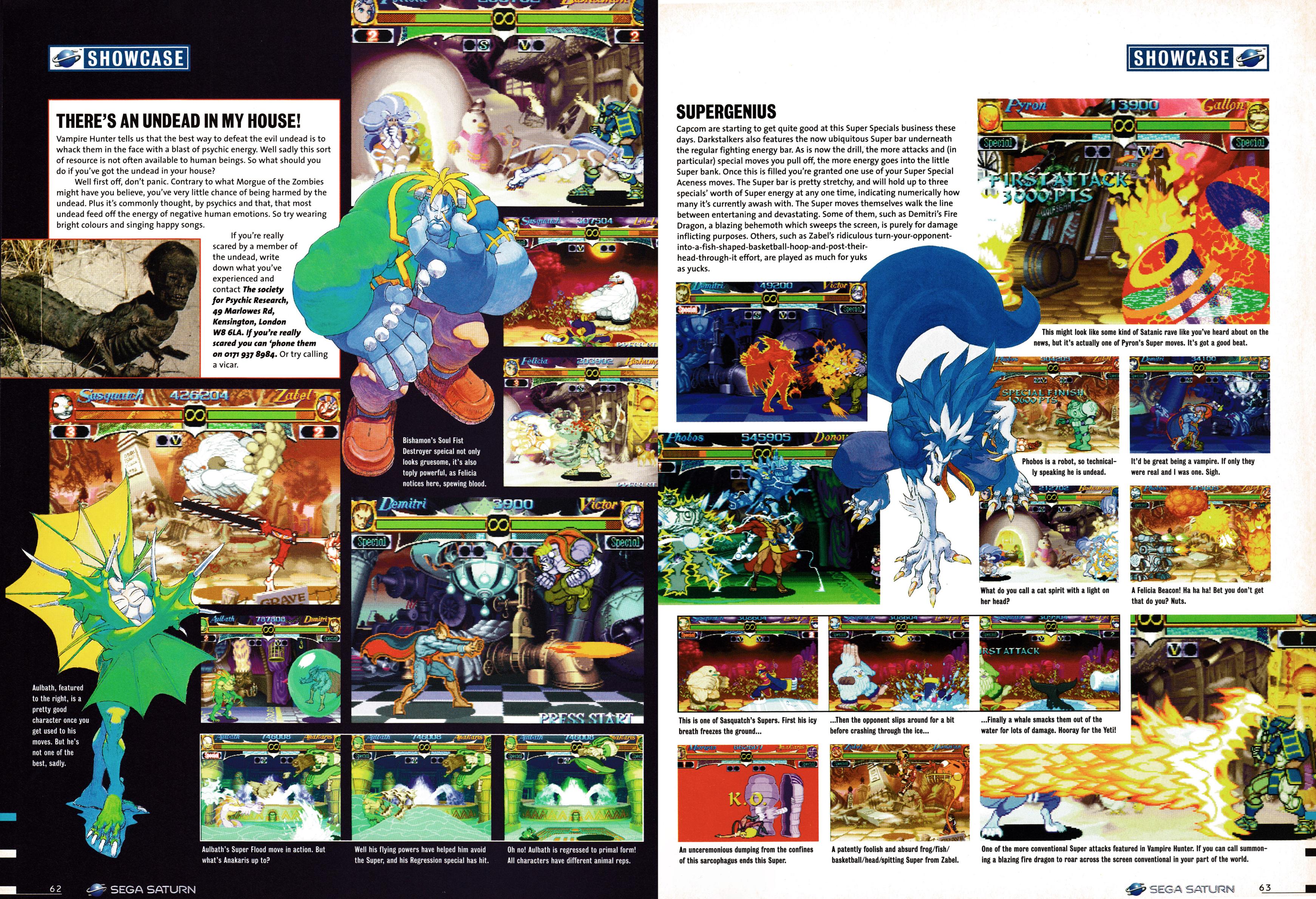 Feature for Night Warriors Darkstalkers' Revenge on Sega Saturn from Official Sega Saturn Magazine 6 - April 1996 (UK) 