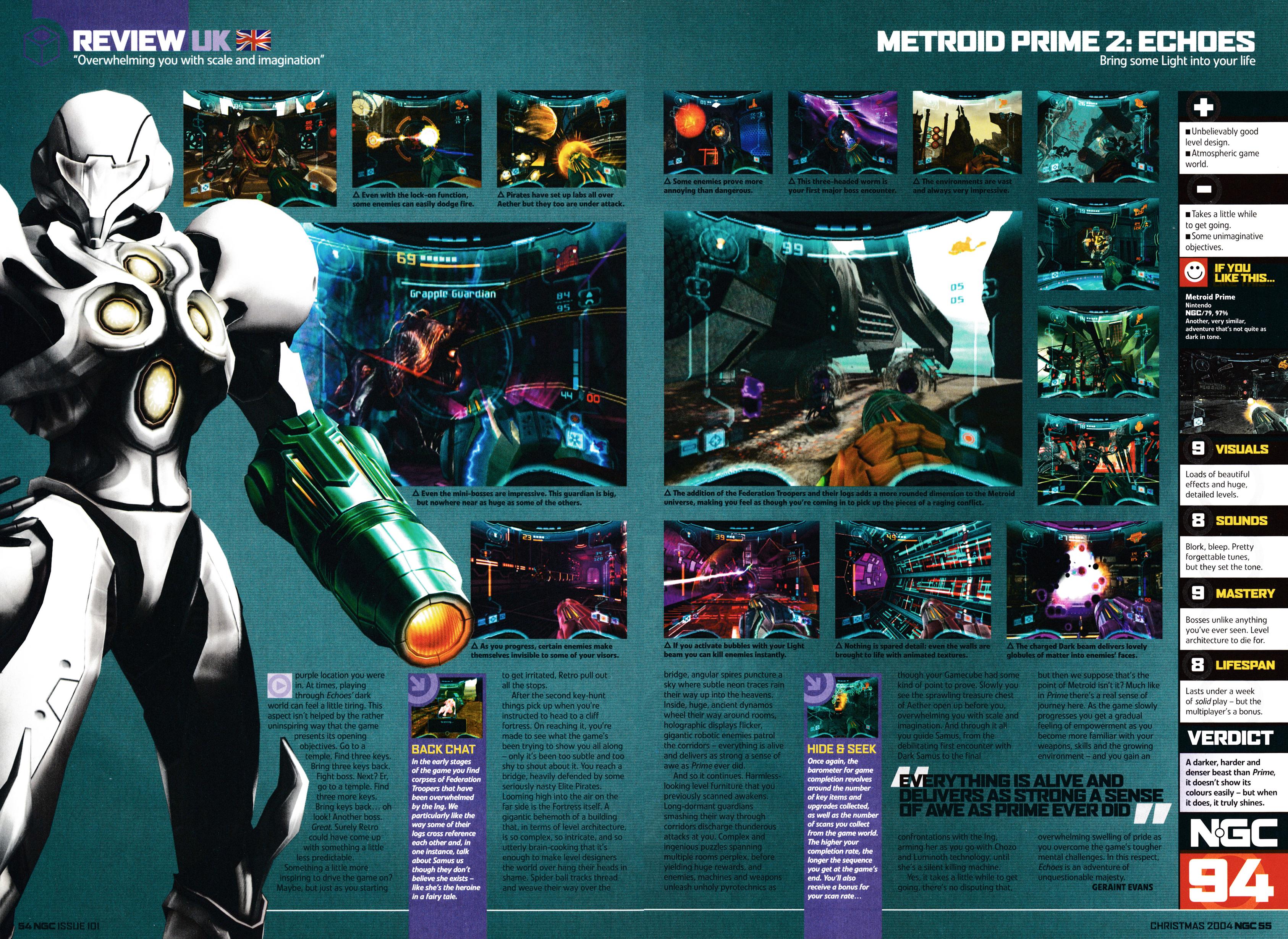 Review for Metroid Prime 2: Echoes on GameCube from NGC Magazine 101 - Christmas 2004 (UK)  score: 94%