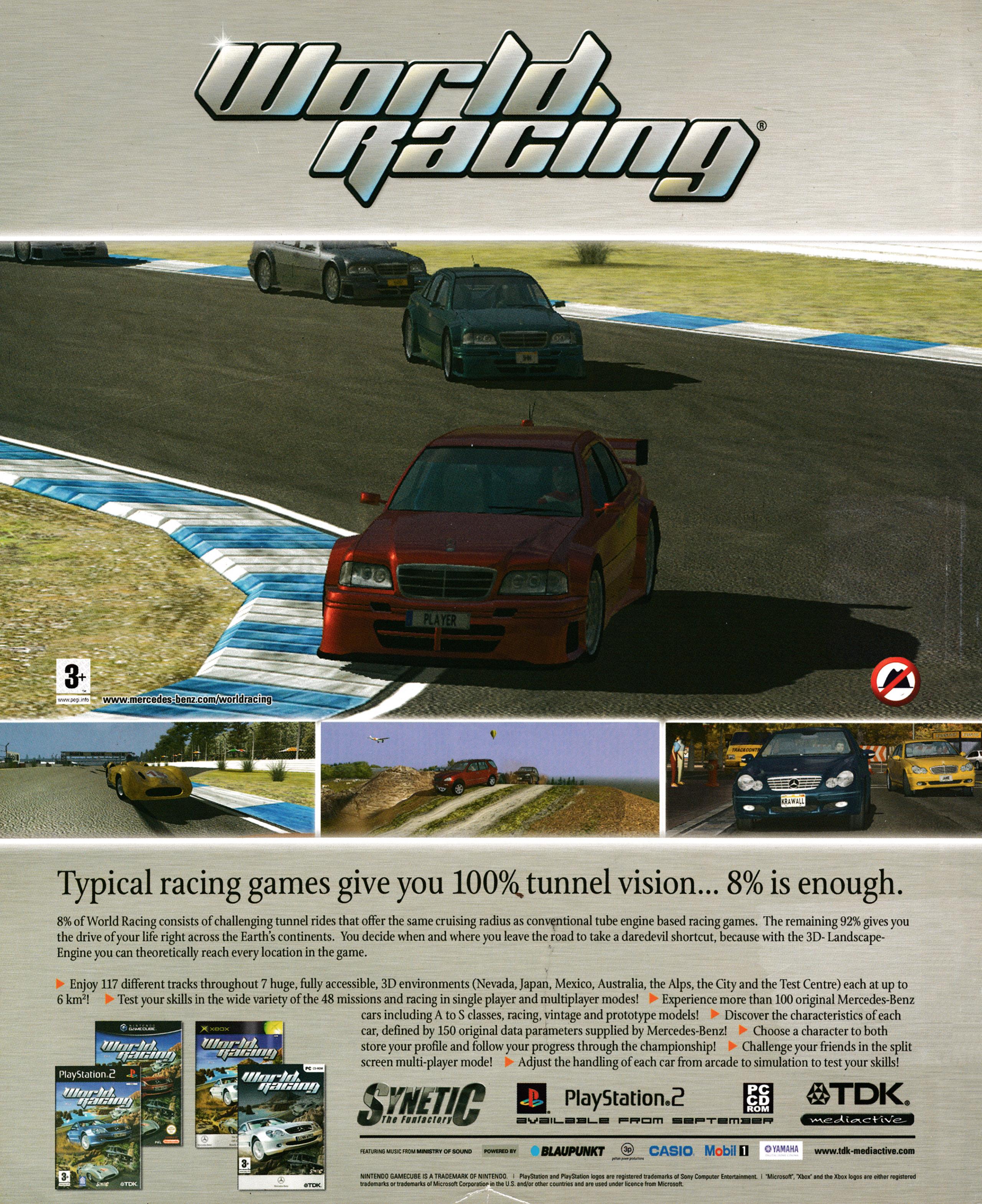 Back cover for Cube 23 - October 2003 (UK), featuring an advertisement for World Racing on GameCube, PS2, Xbox and PC