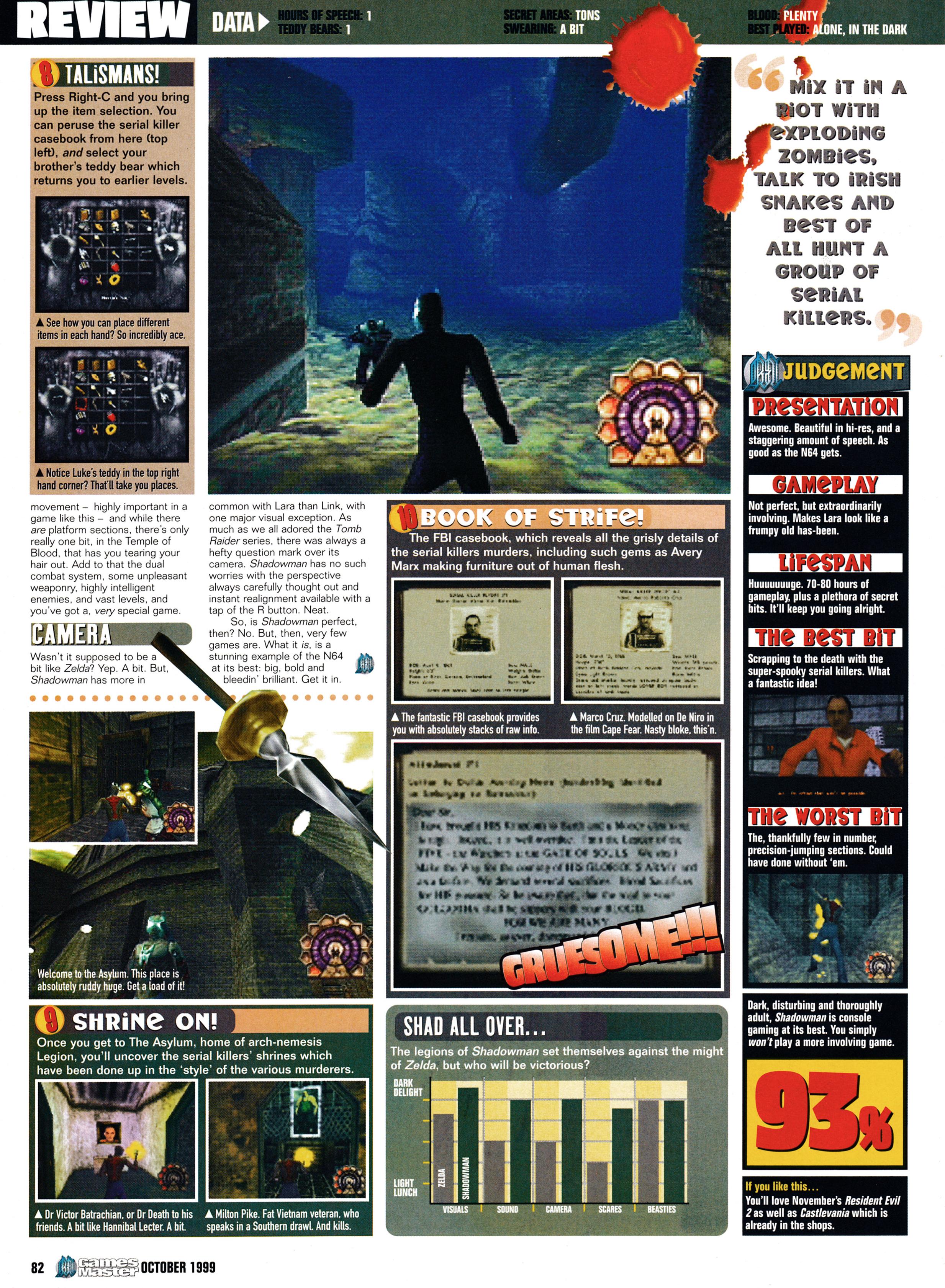 Review for ShadowMan on Nintendo 64 from GamesMaster 88 - December 1999 (UK)  score: 93%