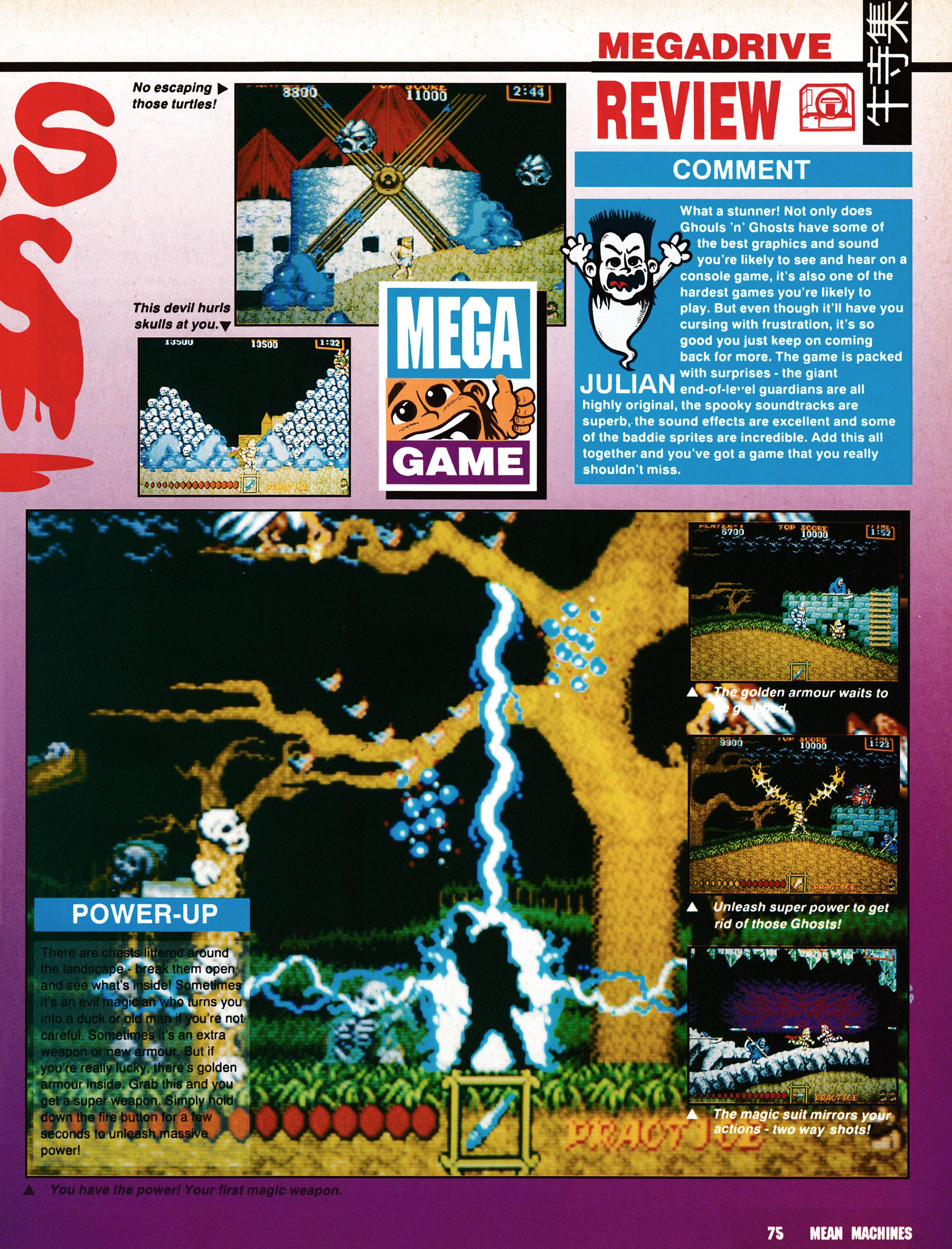 Review for Ghouls 'N' Ghosts on Mega Drive from Mean Machines 1 - October 1990 (UK)  score:  92%