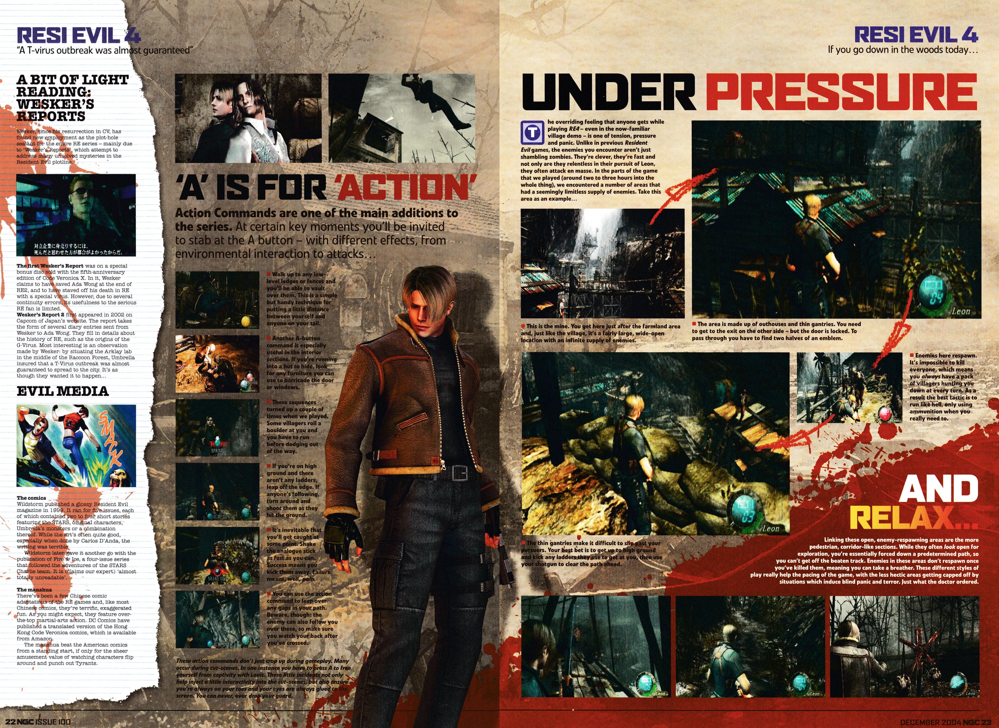 Massive 17-page feature on Resident Evil 4 on GameCube from NGC Magazine 100 - December 2004 (UK)