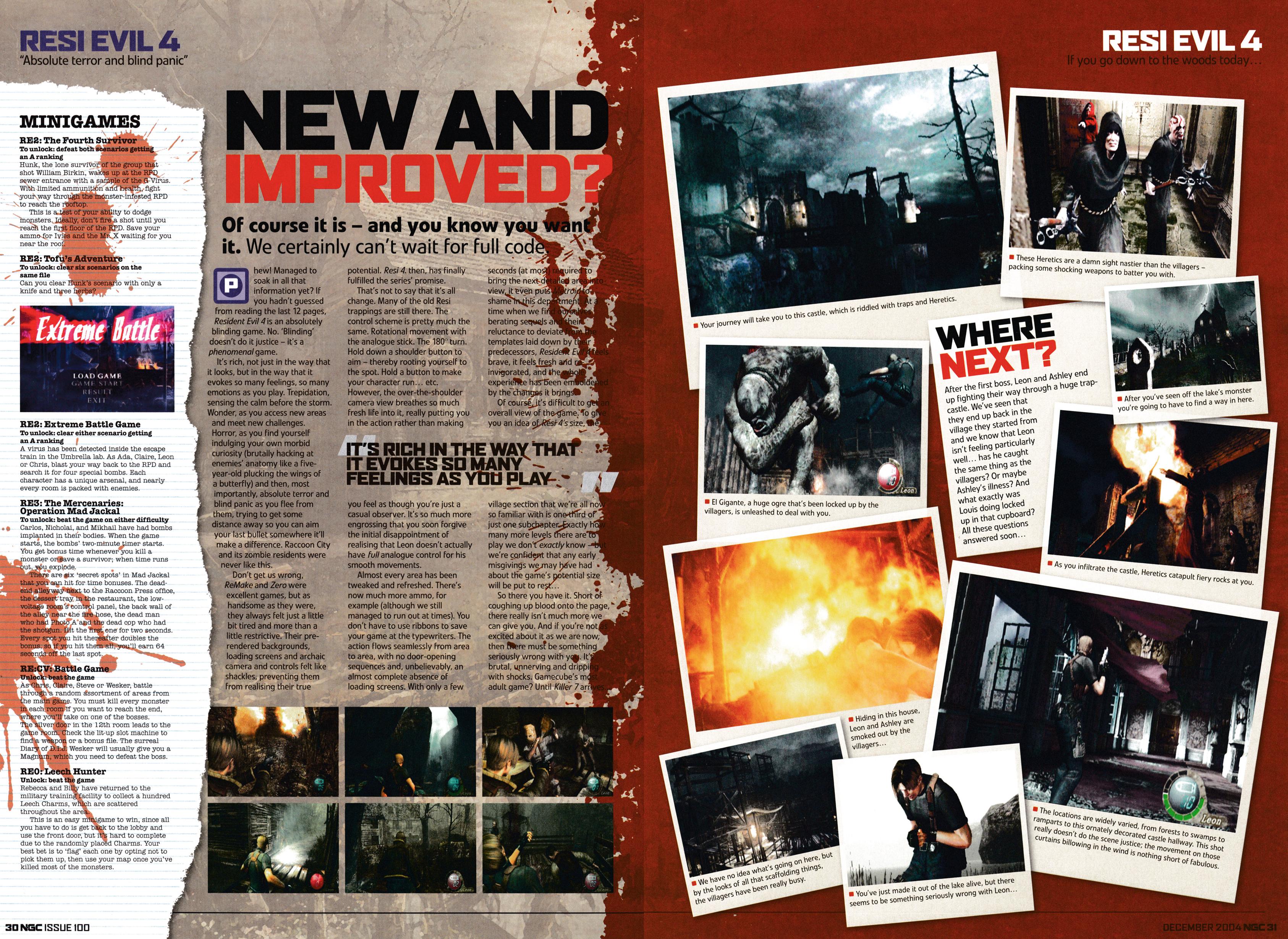 Massive 17-page feature on Resident Evil 4 on GameCube from NGC Magazine 100 - December 2004 (UK)