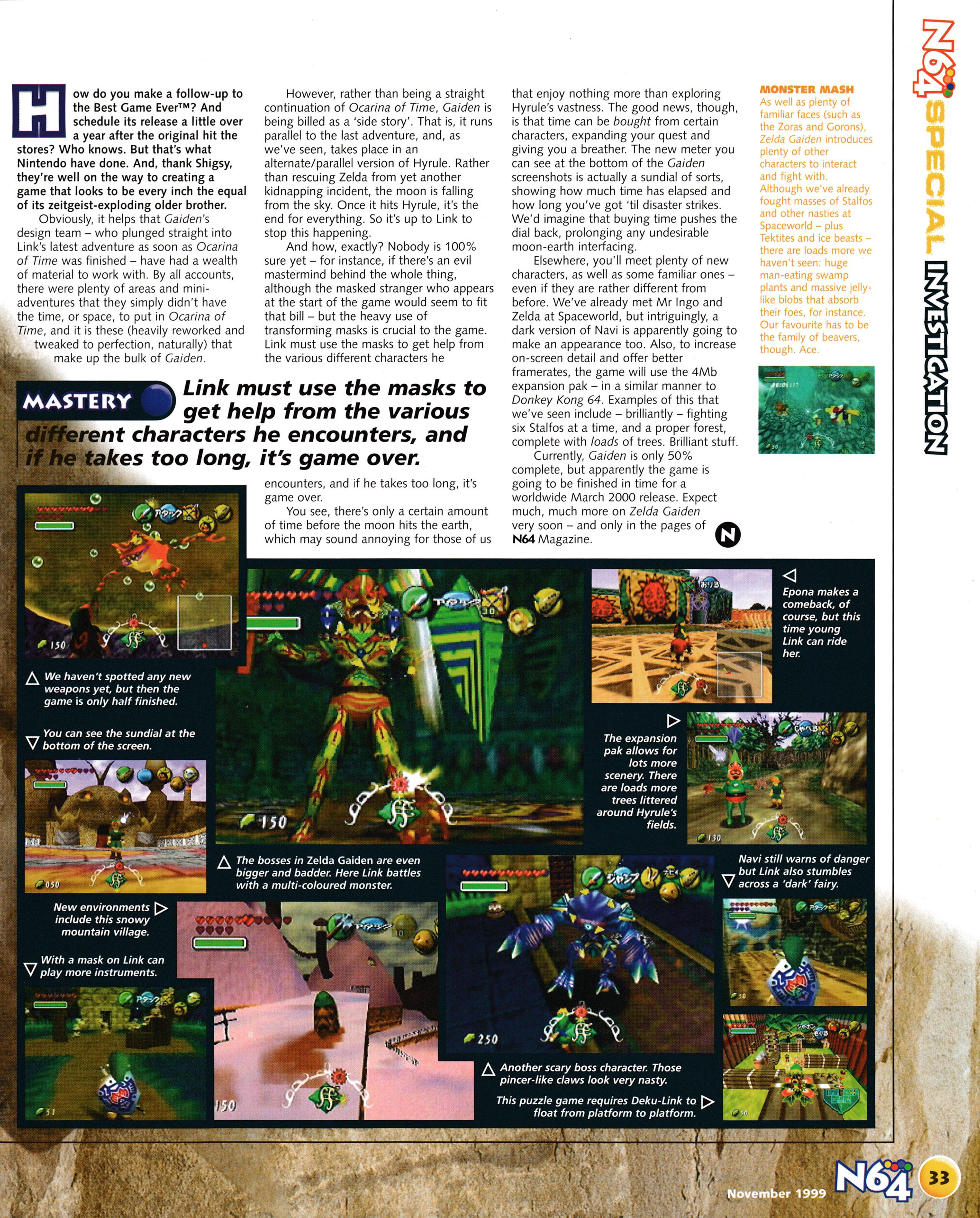 And finally for today, as I'm about to leave for work, a special investigation into The Legend of Zelda: Majora's Mask on Nintendo 64 from N64 Magazine 34 - november 1999 (UK)