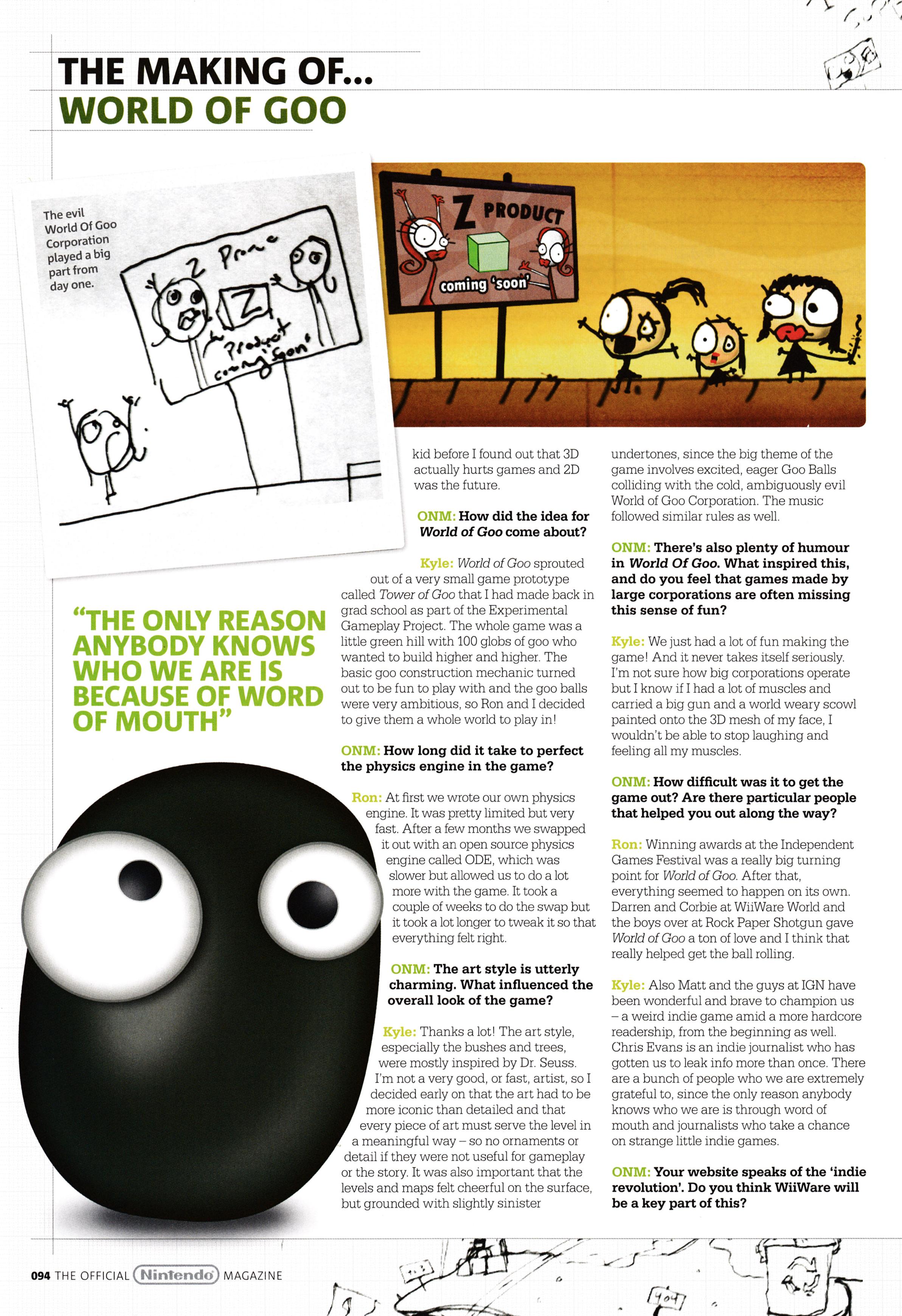 The Making of... World of Goo on Wii. Taken from Official Nintendo Magazine 40 - March 2009 (UK)