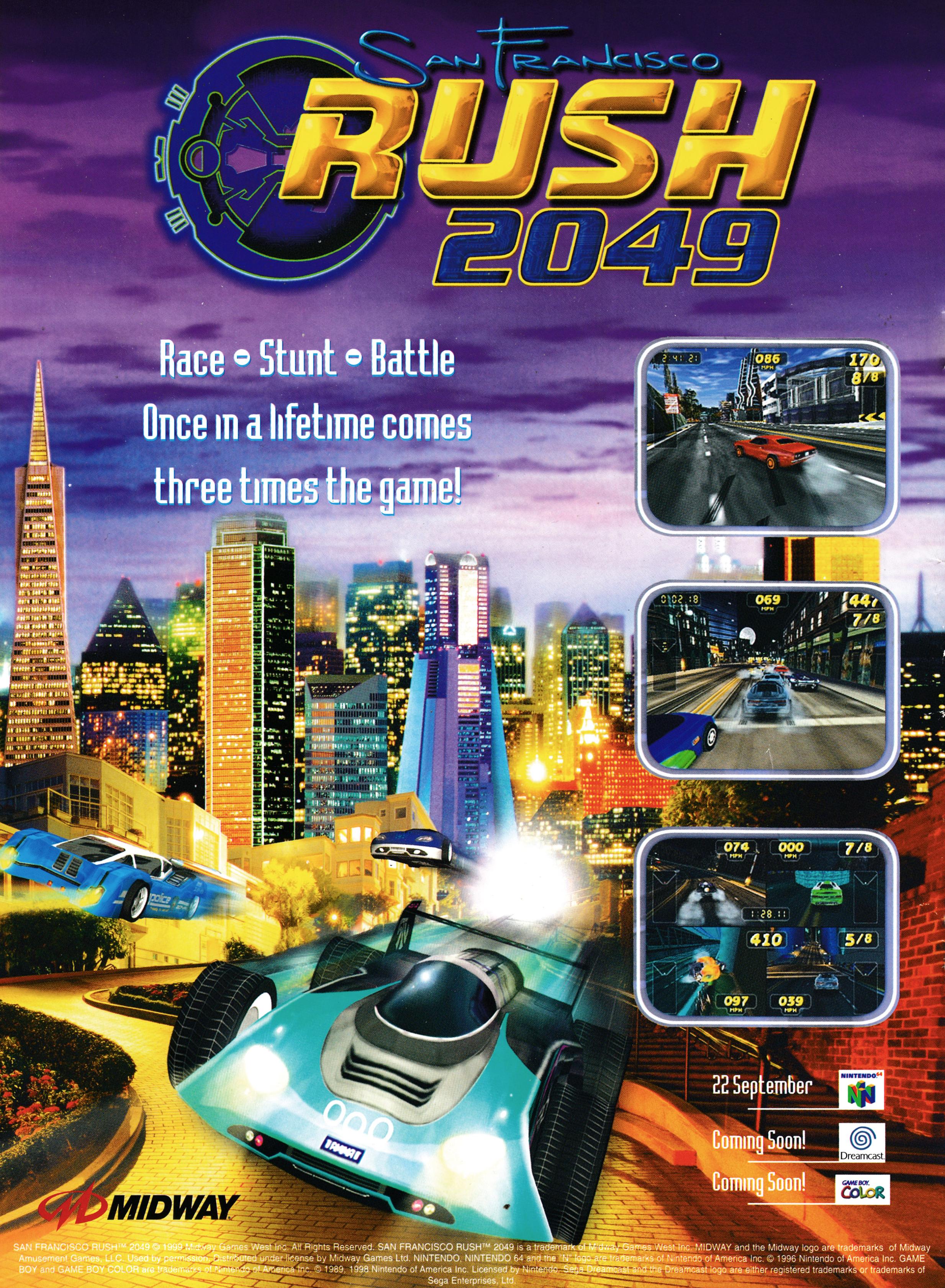 Back cover for GamesMaster 99 - October 2000 (UK) , featuring an advertisement for San Francisco Rush 2049