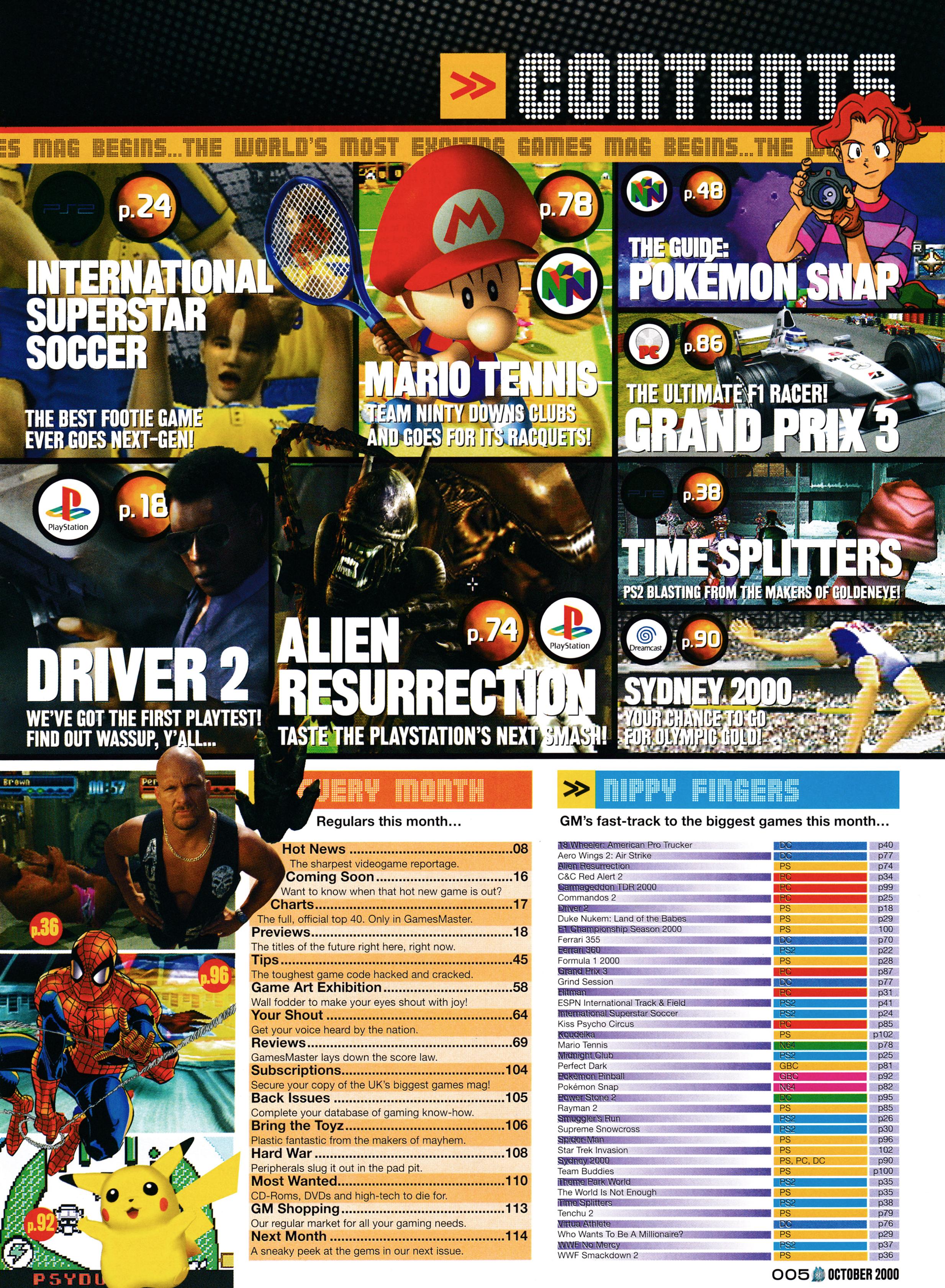 And the contents pages for GamesMaster 99 - October 2000 (UK) 