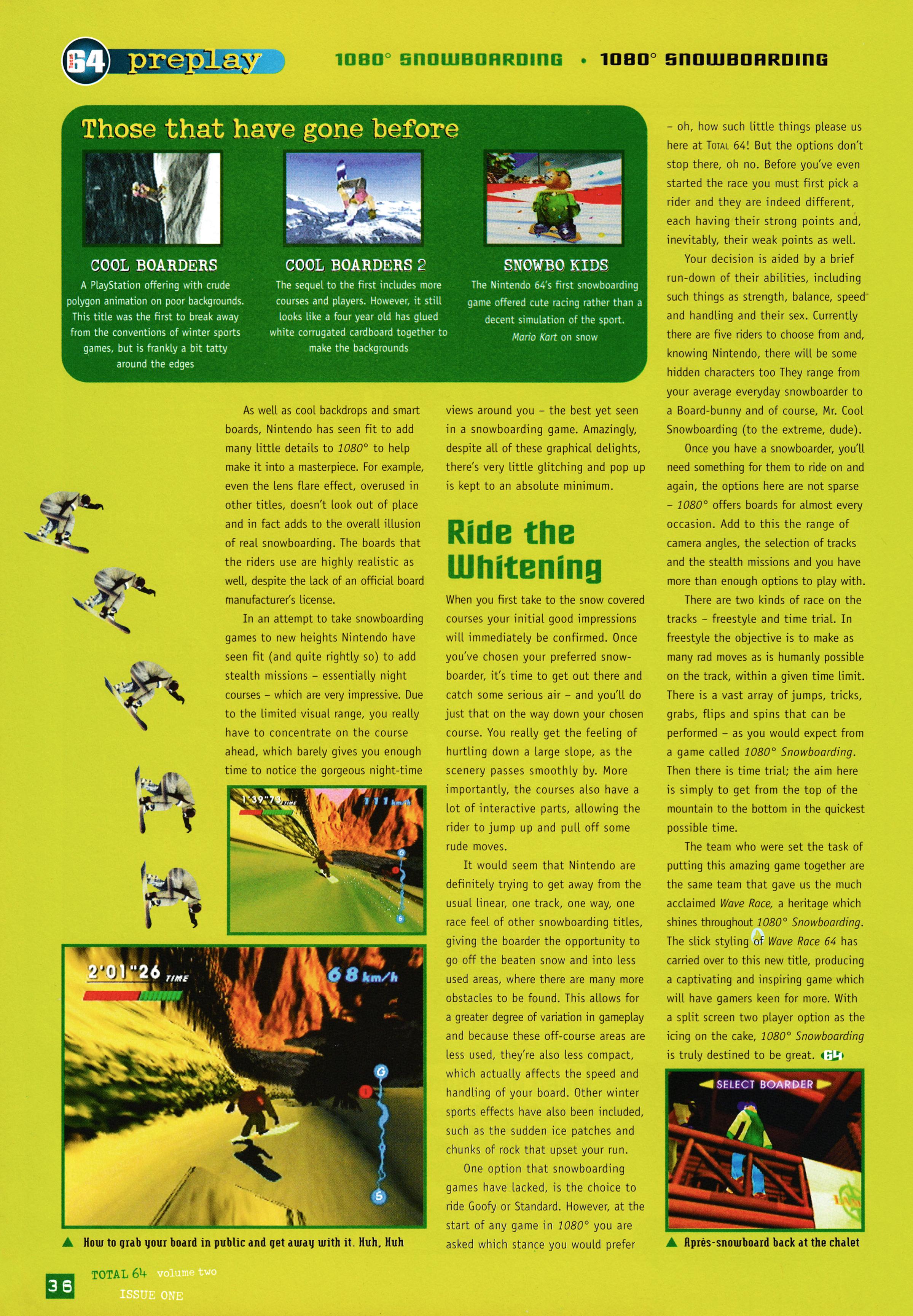 Preview for 1080° Snowboarding on Nintendo 64 from Total 64 No.13 Volume 2 Issue 1 - February 1998 (UK) 