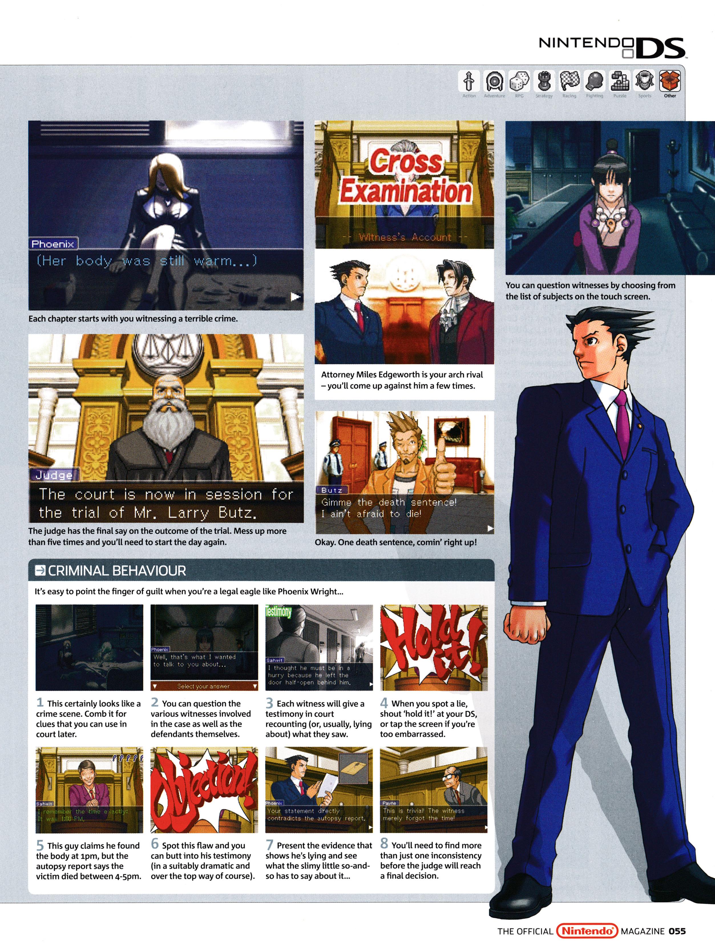 Preview for Phoenix Wright Ace Attorney on Nintendo DS. Taken from Official Nintendo Magazine 1 - March 2006 (UK)