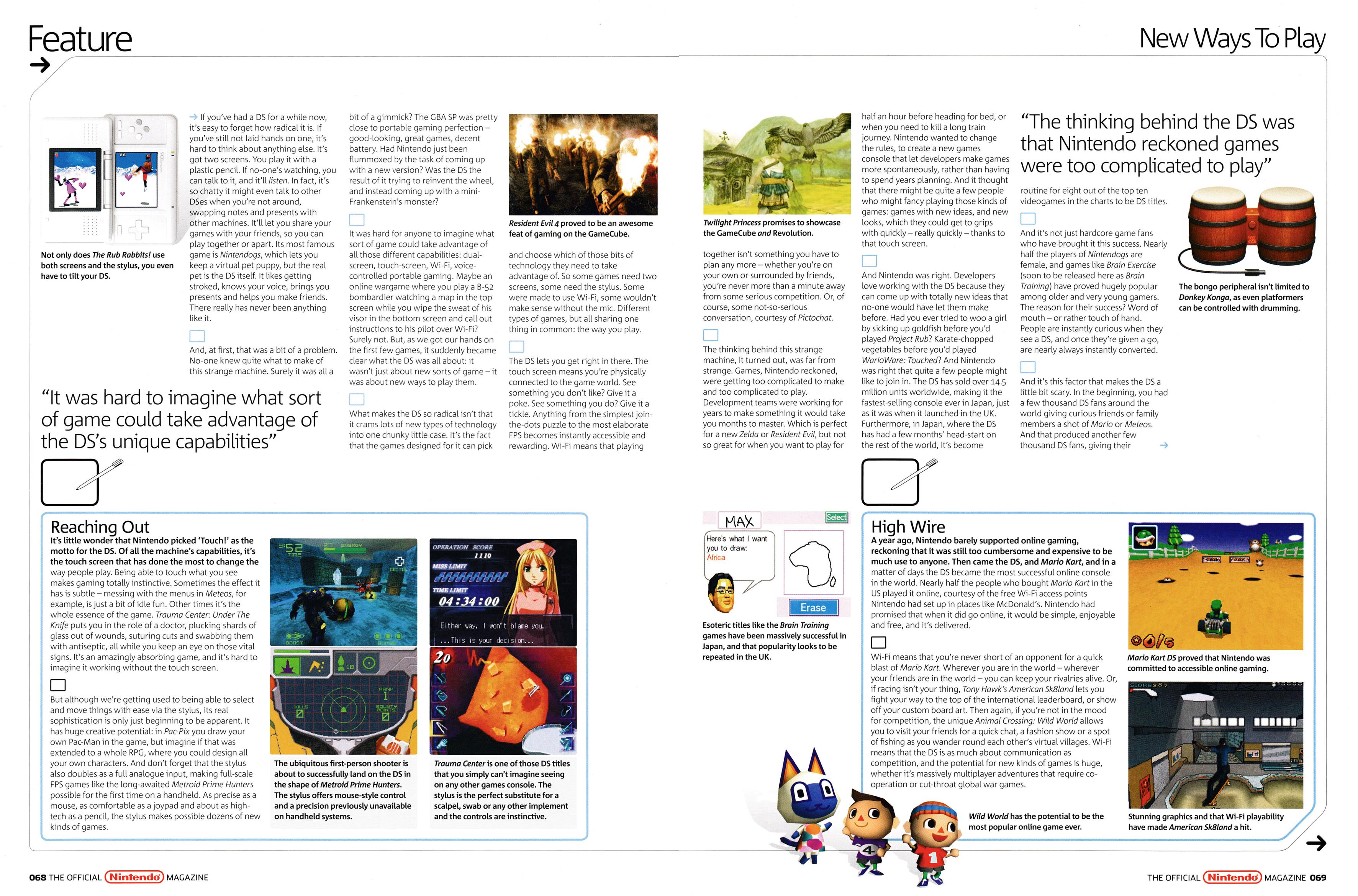 Large 12-page feature titled: New Ways to Play. Focussing on the Nintendo DS and Wii. Taken from Official Nintendo Magazine 1 - March 2006 (UK)