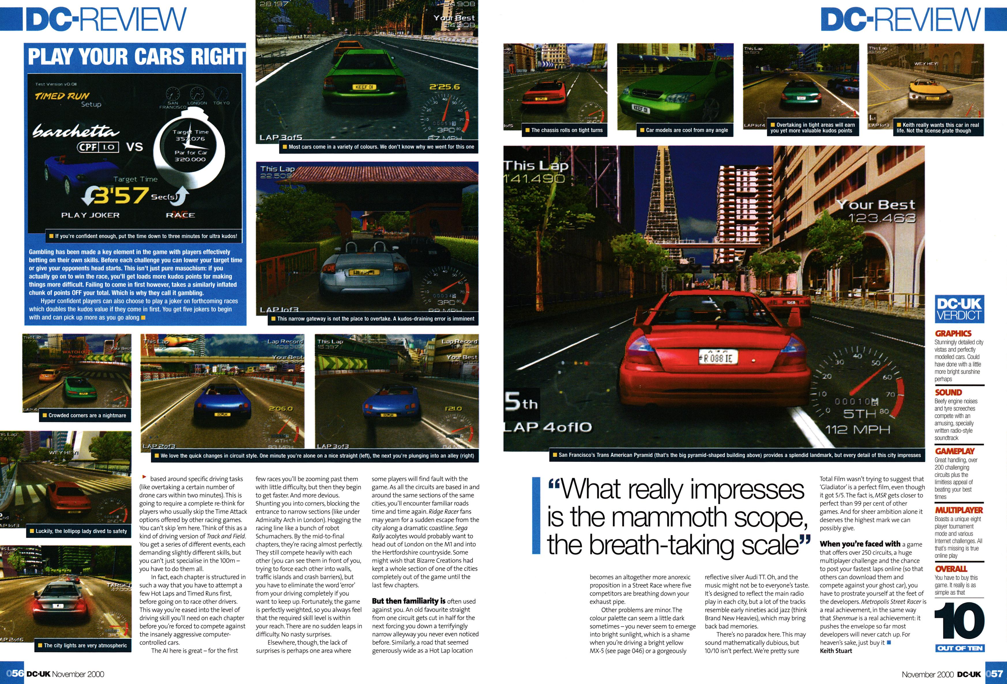 Review for Metropolis Street Racer on Sega Dreamcast from DC-UK 15 - November 2000 (UK)  score: 10/10