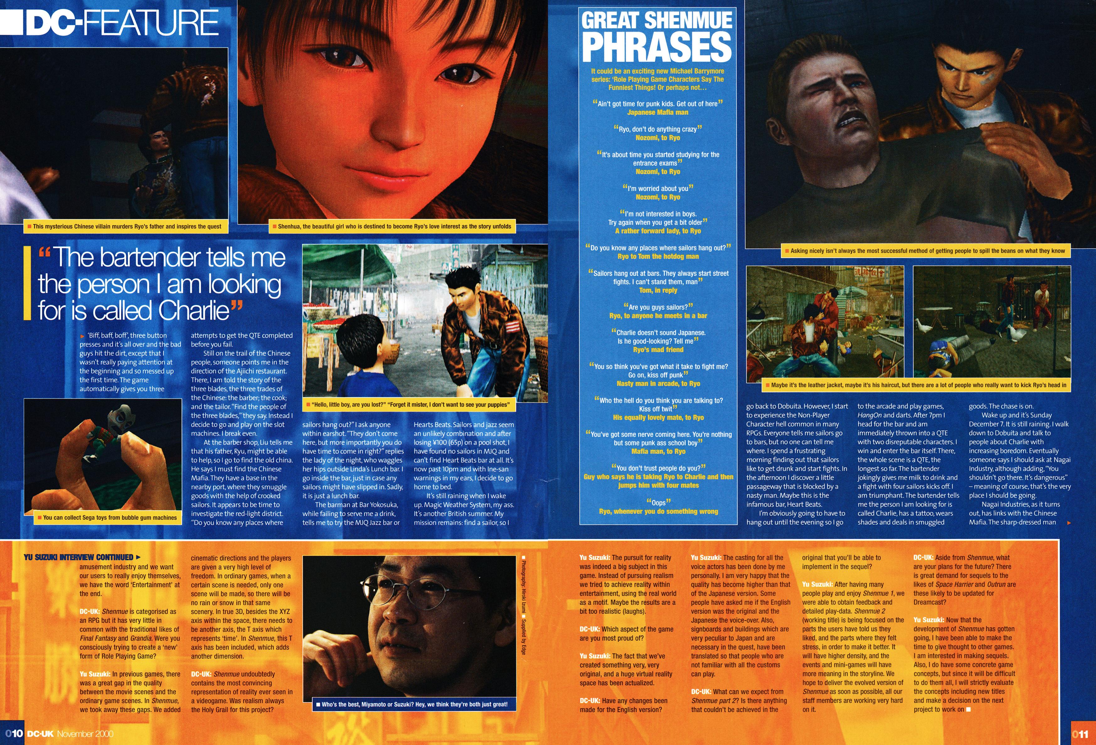 Starting to get into the winter mood, so what better than to post a nice big feature on Shenmue for Dreamcast. Taken from DC-UK 15 - November 2000 (UK)