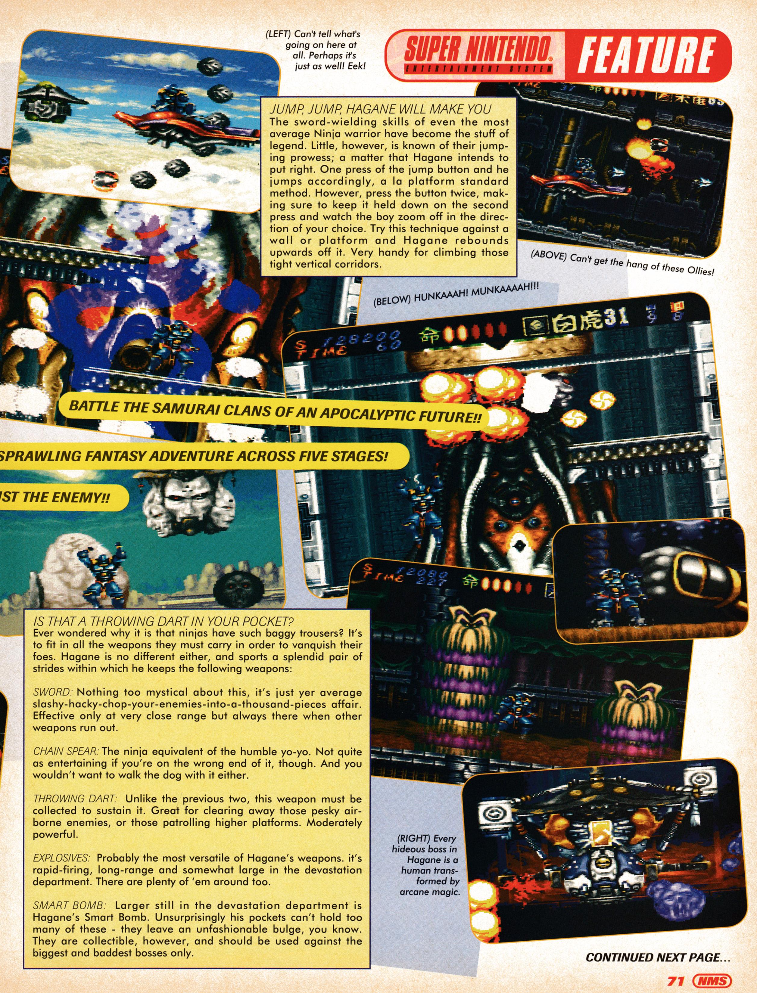  First up is a feature on Hagane on Super Nintendo. Taken from Nintendo Magazine System 29 - February 1995 (UK) 