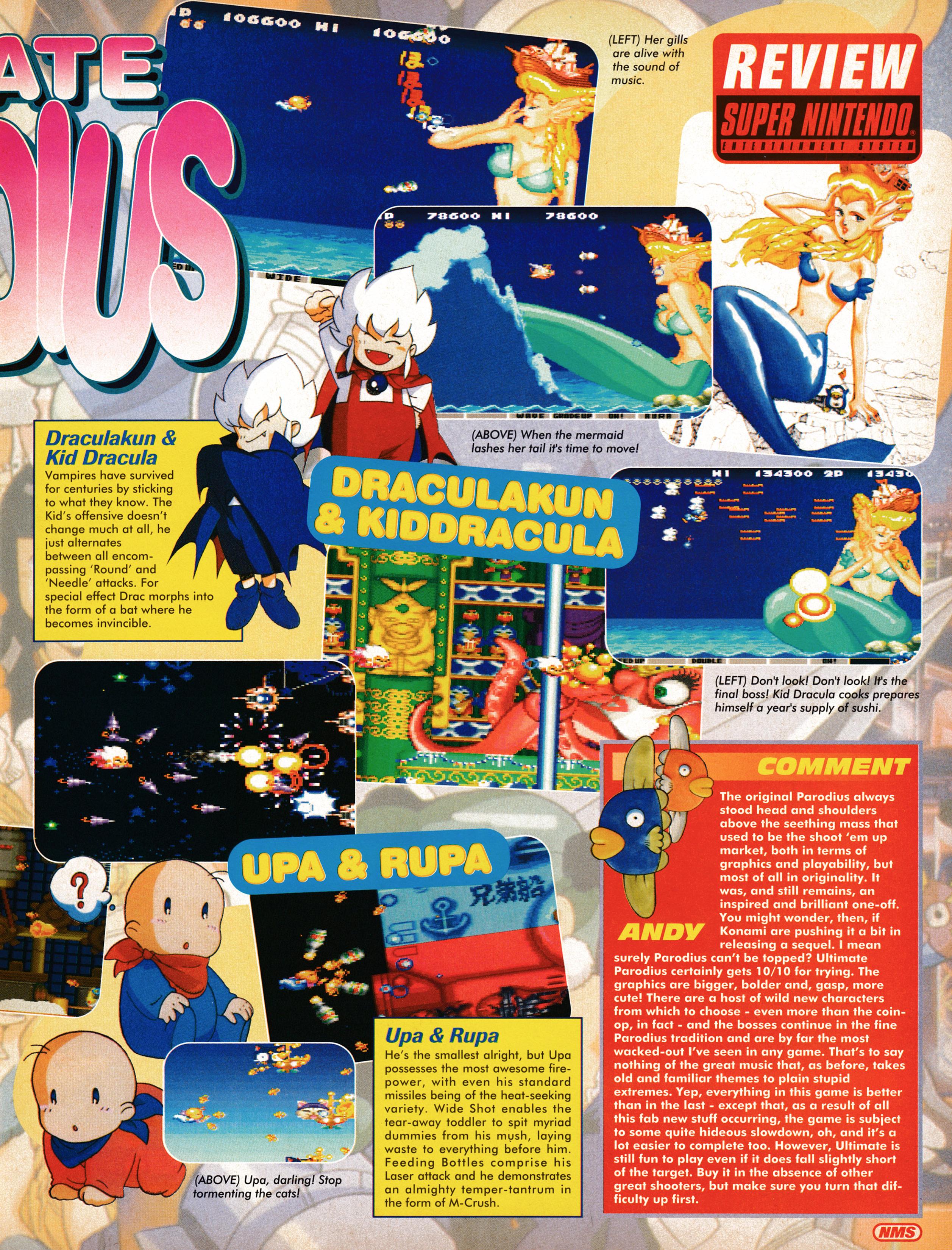 Import review for Ultimate Parodius on Super Nintendo. Taken from Nintendo Magazine System 29 - February 1995 (UK)  score: 82%