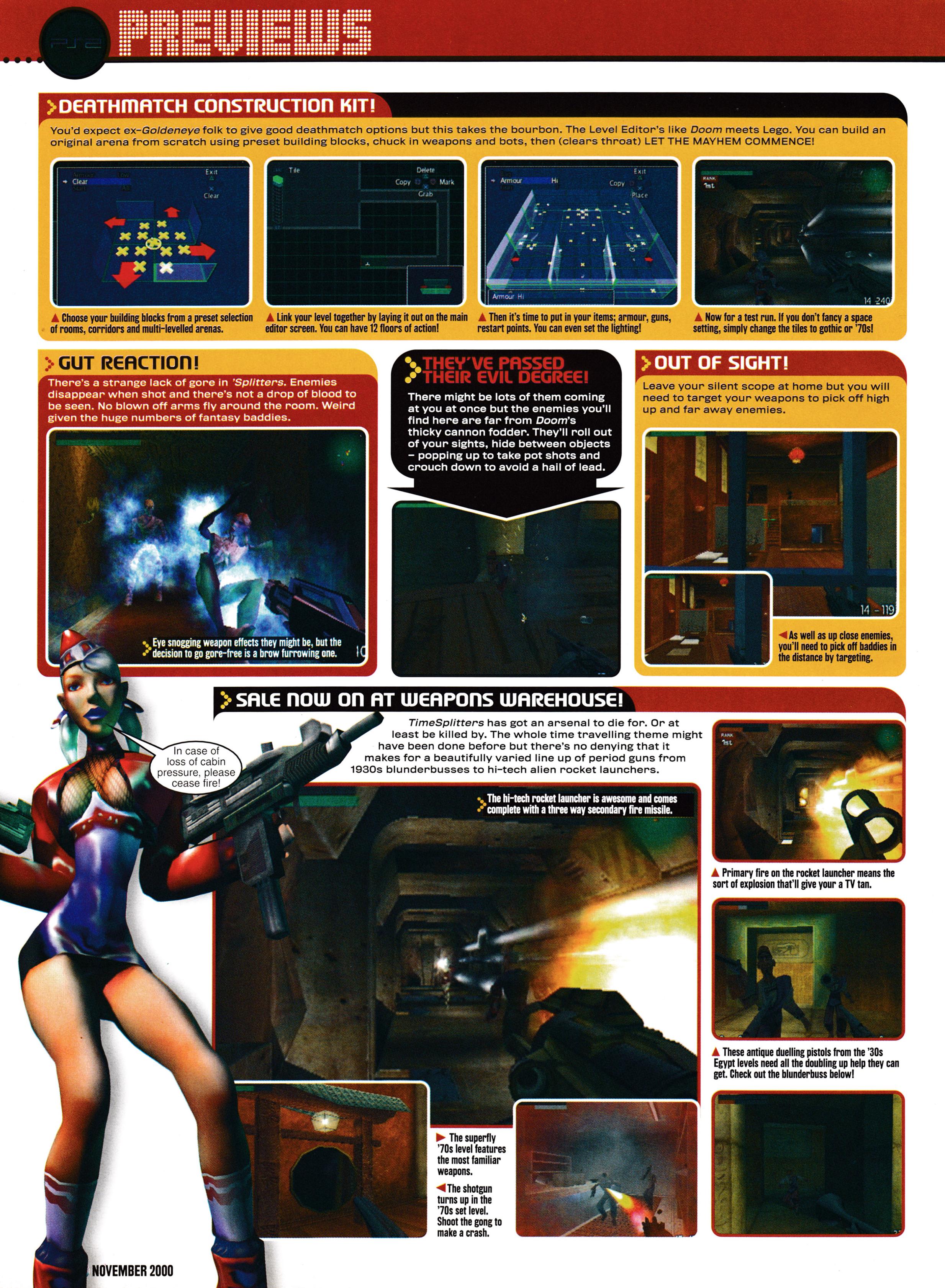 Preview for Time Splitters on PlayStation 2. Taken from GamesMaster 100 - November 2000 (UK) 