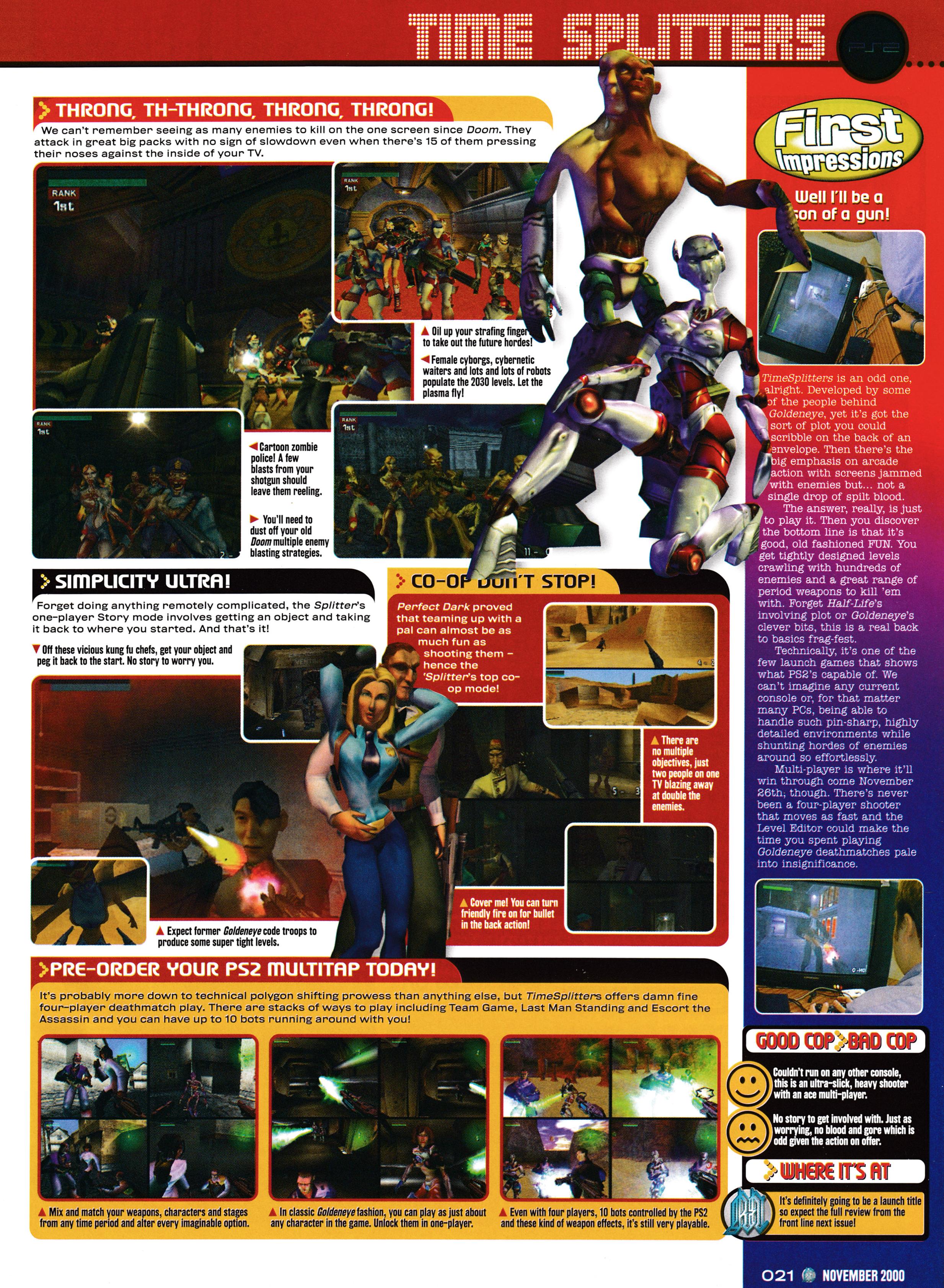 Preview for Time Splitters on PlayStation 2. Taken from GamesMaster 100 - November 2000 (UK) 