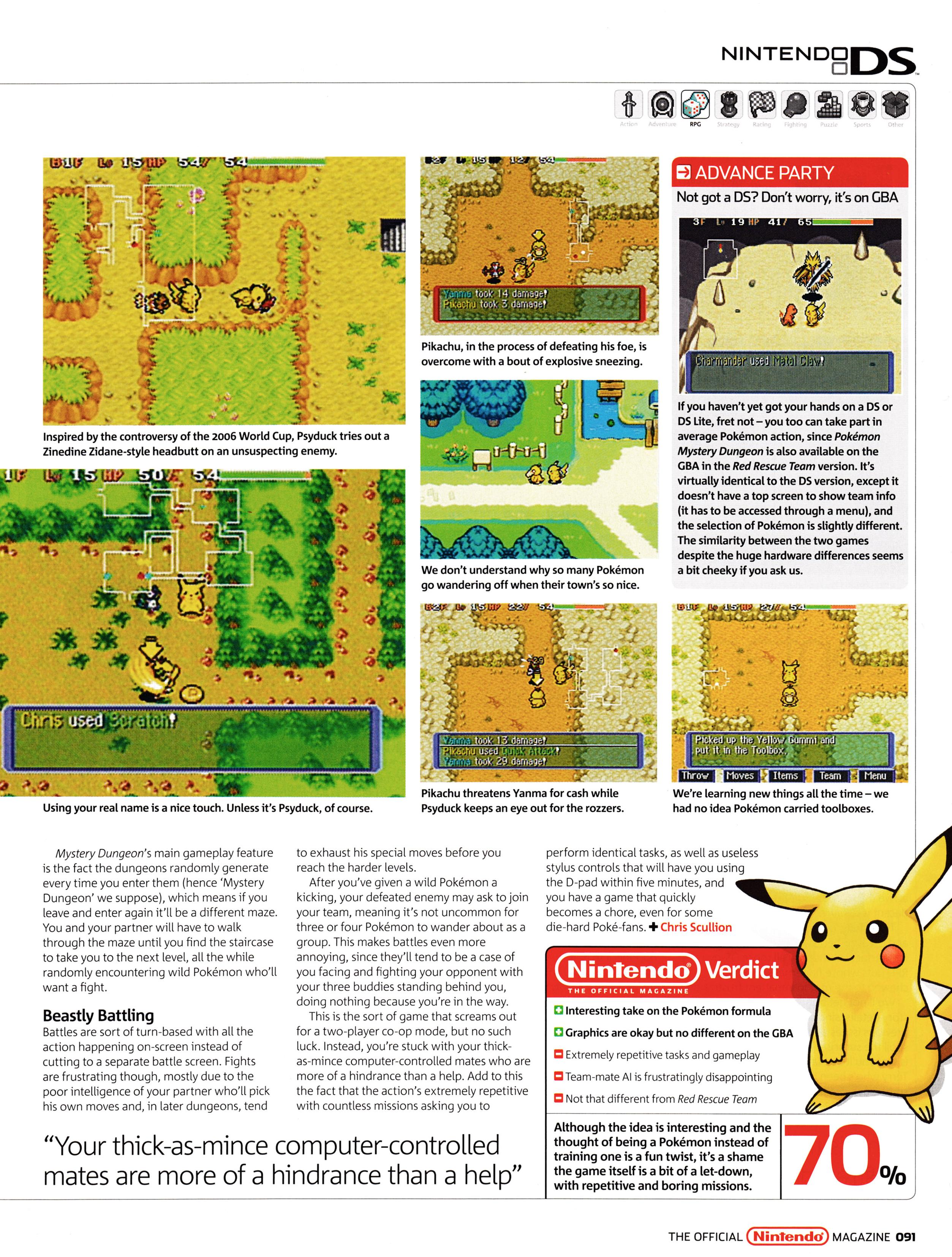 Review for Pokémon Mystery Dungeon: Blue Rescue Team on Nintendo DS from Official Nintendo Magazine 10 - December 2006 (UK)  score: 70%