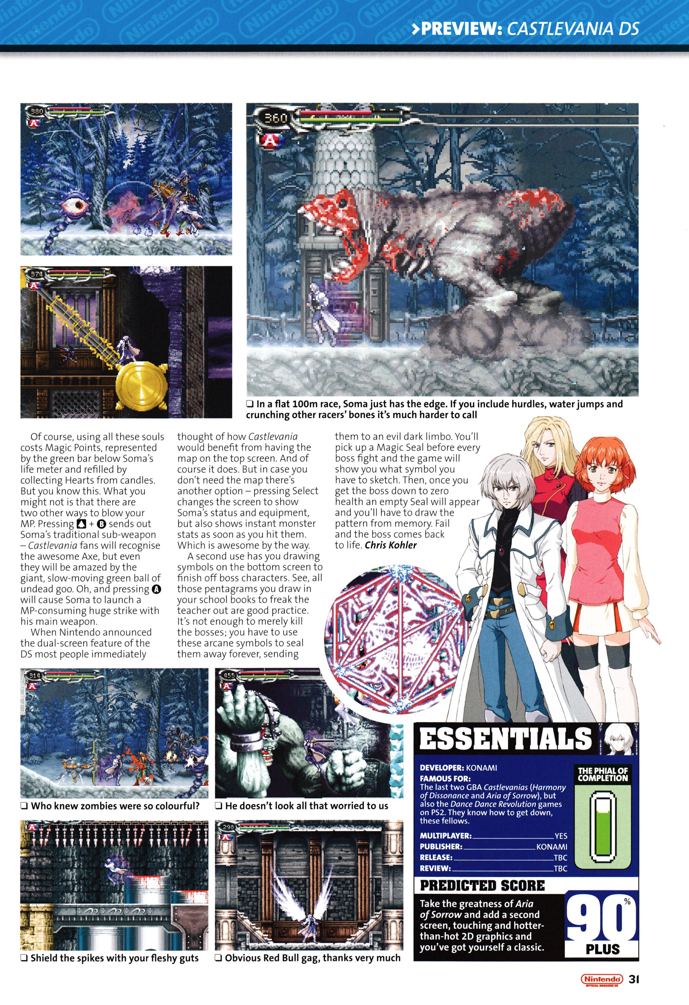 Preview for Castlevania Dawn of Sorrow on the Nintendo DS. Taken from Nintendo Official Magazine 151 - March Special Edition 2005 (UK)