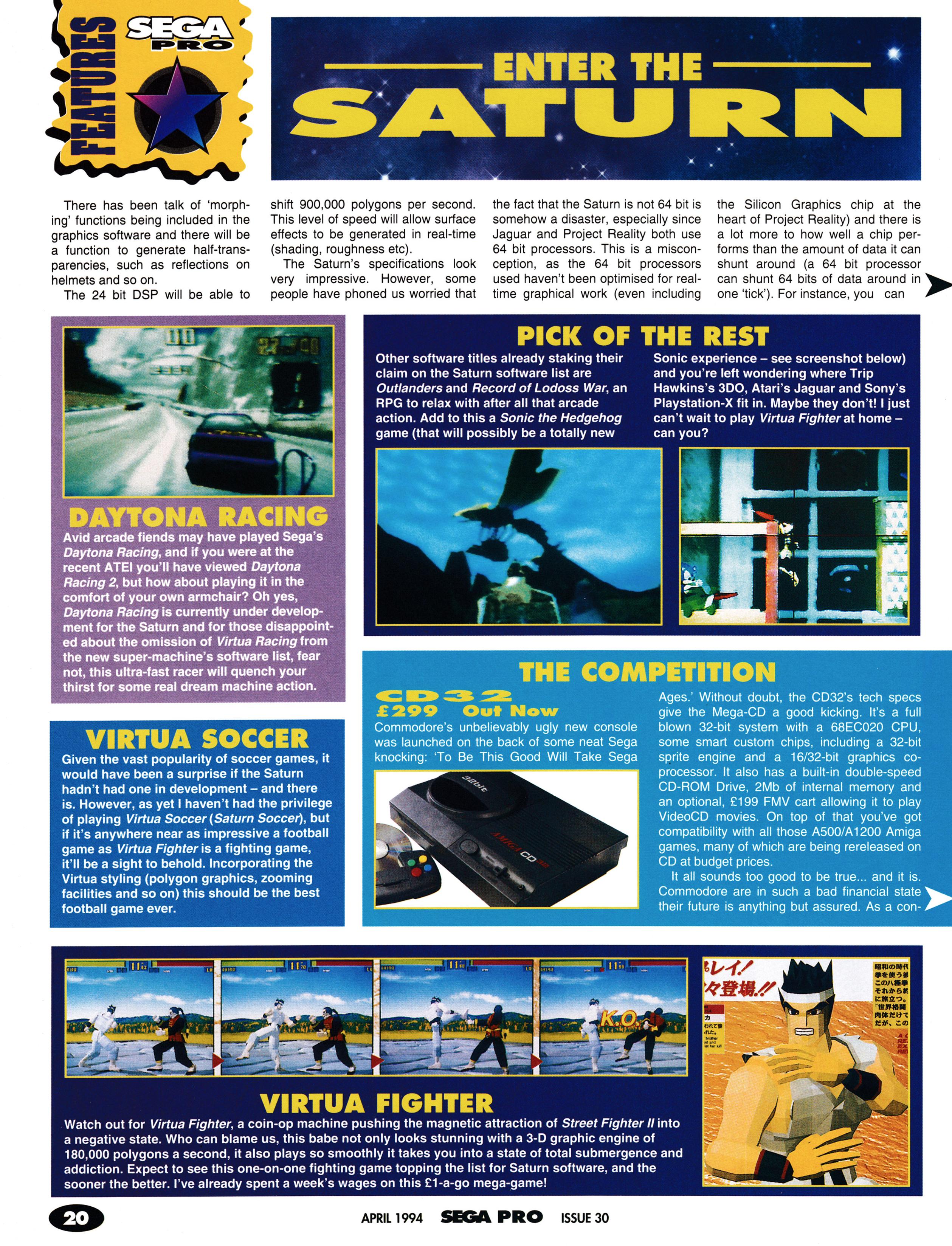 feature on the Sega Saturn from Sega Pro 30 - April 1994 (UK)