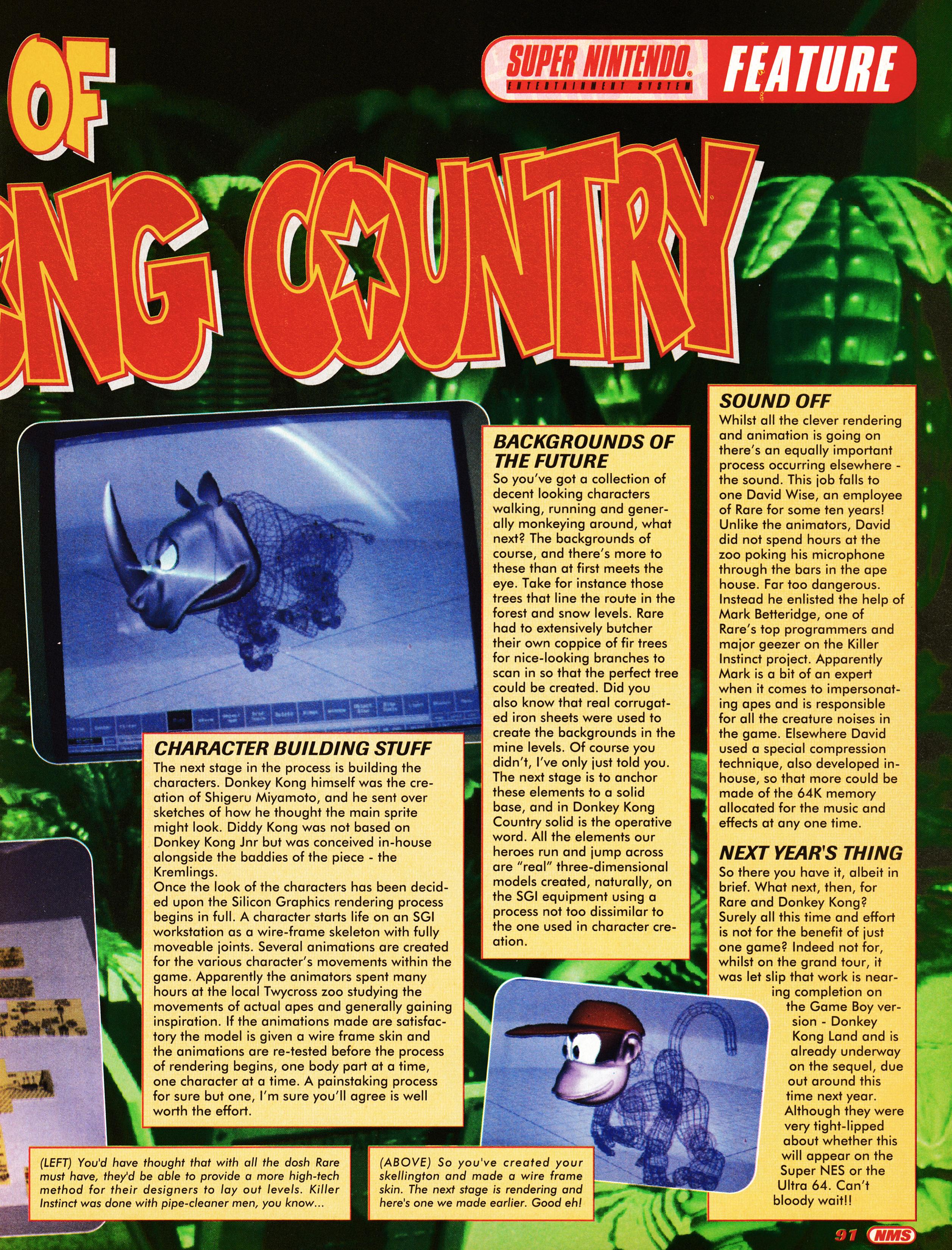 Feature titled: The Making of Donkey Kong Country on Super Nintendo. Taken from Nintendo Magazine System 28 - January 1995 (UK)