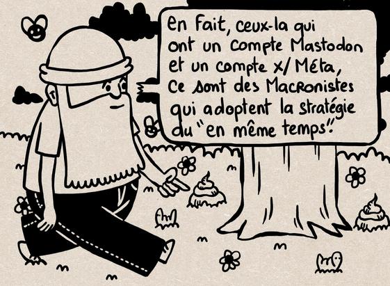 dessin qui dit que les gens qui sont aà la fois sur insta et mastodon sont macronistes
