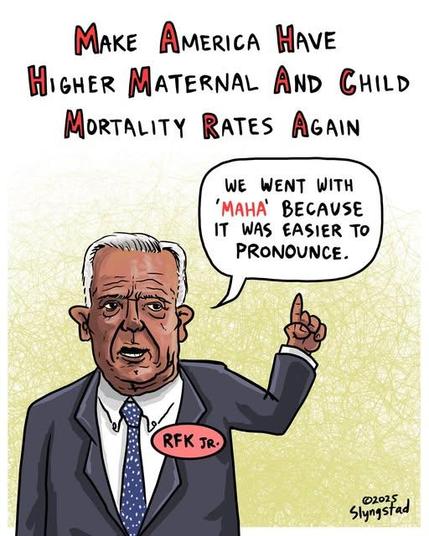 RFK Jr
MAKE AMERICA HAVE HIGHER MATERNAL AND CHILD MORTALITY RATES AGAIN

WE WENT WITH 'MAHA BECAUSE IT WAS EASIER TO PRONOUNCE.
©2025
Slyngstad
