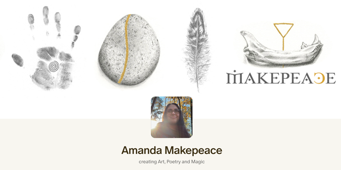 A screenshot of Amanda Makepeace's Patreon with 4 images of her art, an avatar of her

Title text:
Amanda Makepeace
creating Art, Poetry and Magic
