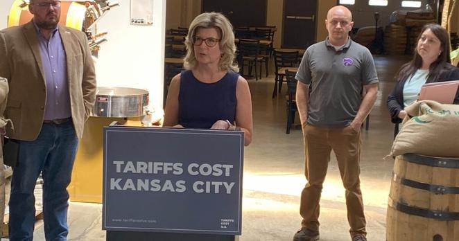 At a press conference Wednesday, Fiddly Fig owner Sherly White discusses the negative impact tariffs are having on her floral business which relies on imported fresh flowers.