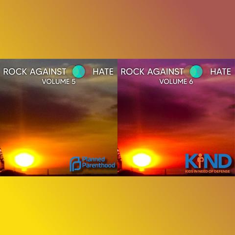 Artwork for BlowUpRadio.com's Rock Against Hate Volume 5 and Volume 6 compilations. Volume 5 benefits Planned Parenthood, while Volume 6 benefits Kids in Need of a Defense. 