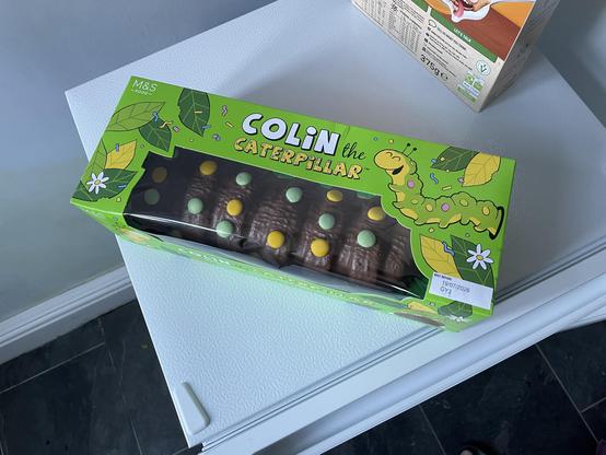 Colin the Caterpillar in his packaging.