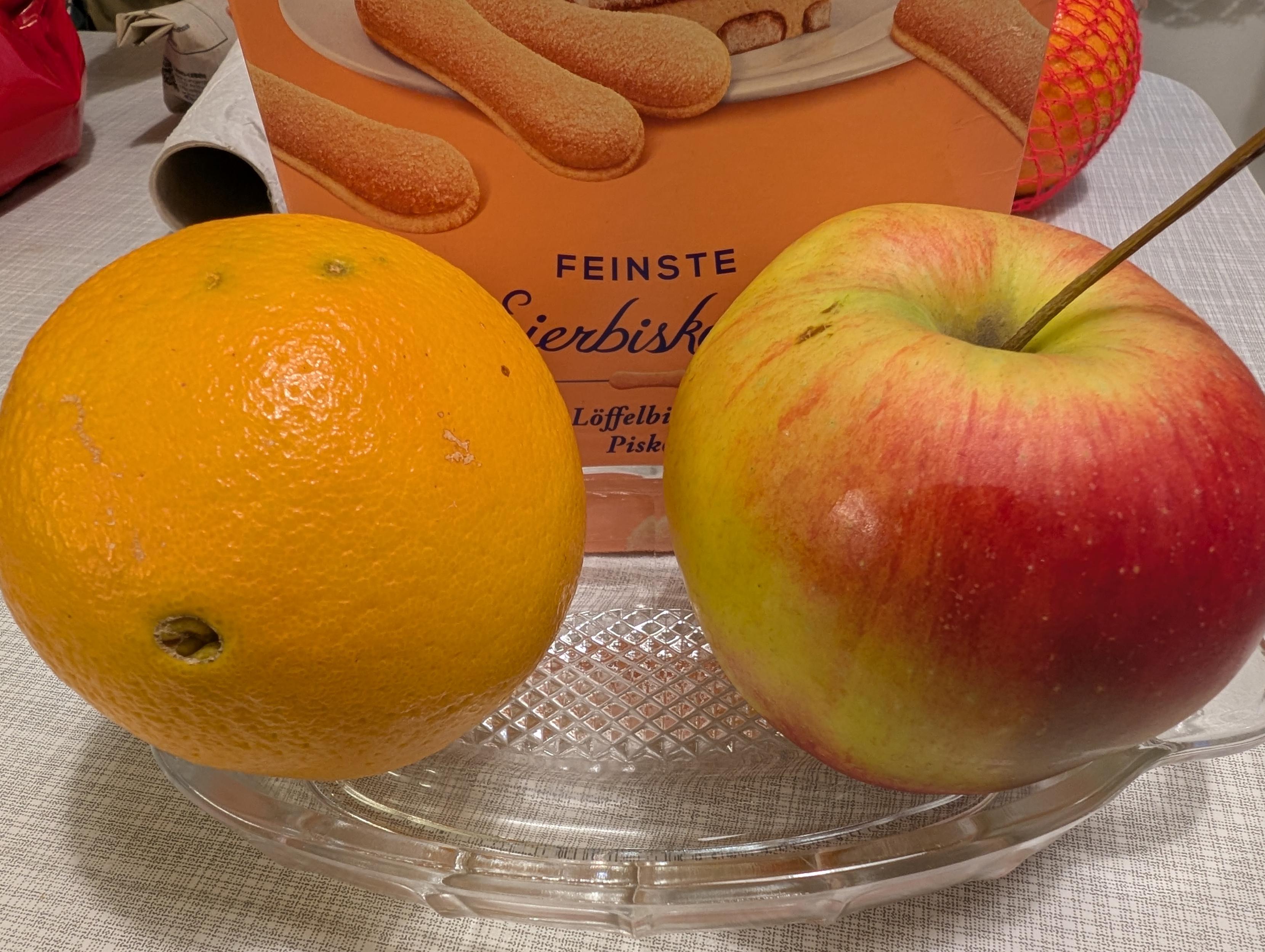 Glasreibe, Orange, Apfel, Biscotte