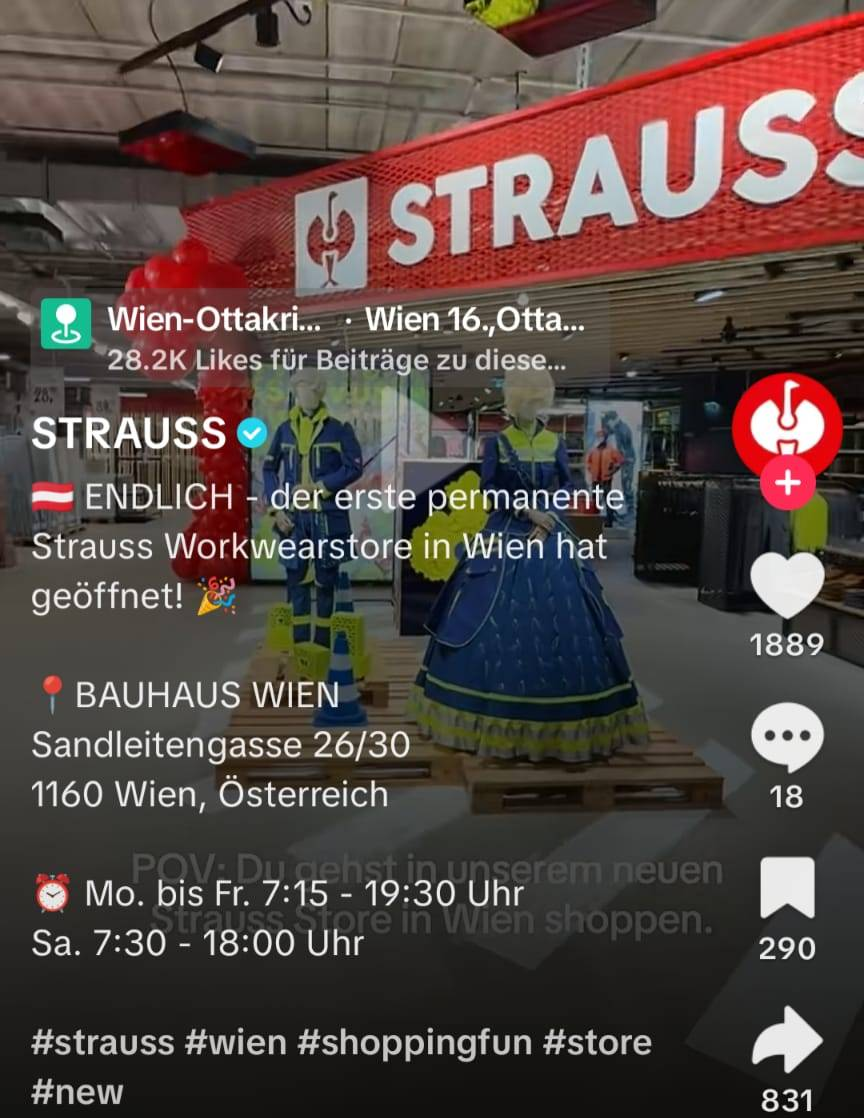 Engelbert Strauss erรถffnet einen permanenten Strauss Workwear Store in der Sandleitengasse 26/3, 1160 Wien.