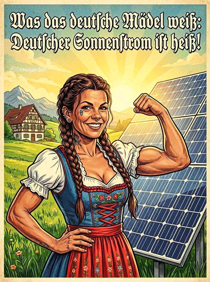 Das deutsche Mädel weiß:
Deutscher Sonnenstrom ist heiß!