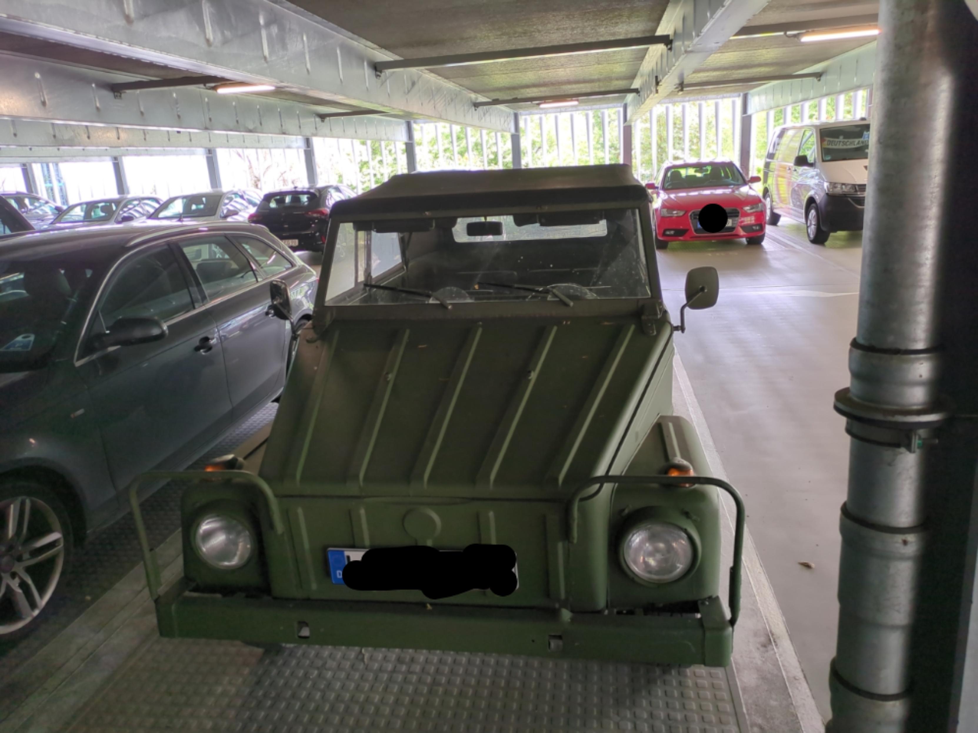 Volkswagen 181 aka "The Thing"
In tarnish olive. It looks like an old VW Beetle, but box-ish, like re-built in Minecraft.