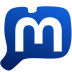 Nutmeg.social logo. It's the shape of Connecticut in in a blue gradient, with the letter "M" for Mastodon.