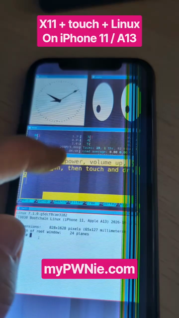 common X11 apps running with touch support. There's xclock, xeyes and xterm running.