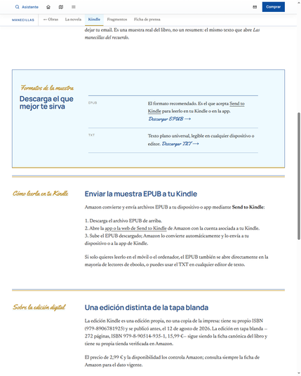 Descarga de una muestra en EPUB y TXT.
