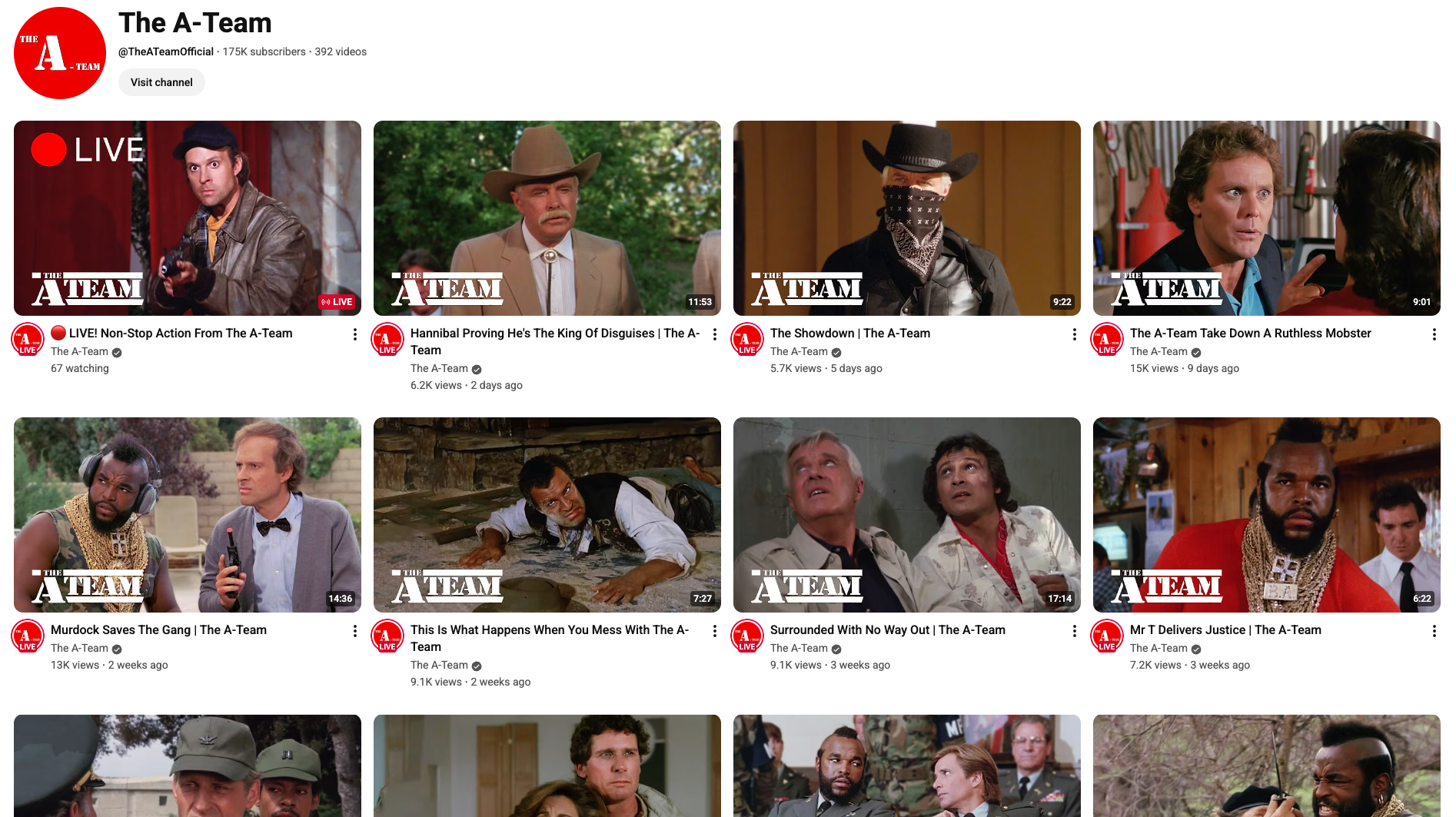 A screenshot on YouTube showing many many thumbnails of YouTube and lots of them are listed as Live Streams