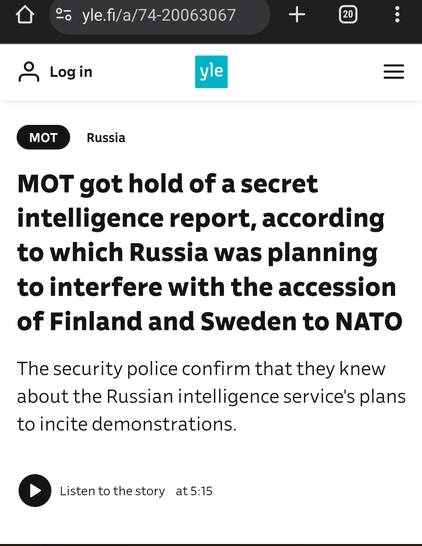 Article Title: MOT (newspaper) got hold of a secret report, according to which Russia was planning to interfere with the accession of Finland and Sweden to NATO.