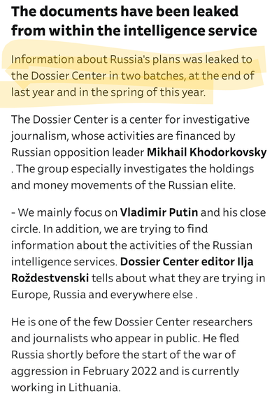 "Information about Russia's plan was obtained in two leaks"