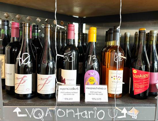 Bottles of VQA wines, by virtual winemakers at Odd Duck, Kitchener.